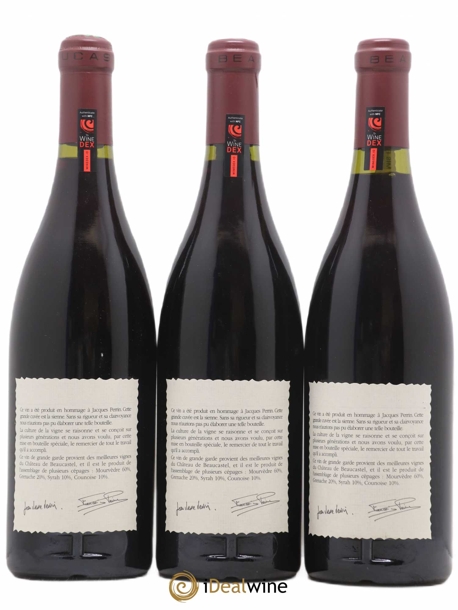 Châteauneuf-du-Pape Château de Beaucastel Hommage à Jacques Perrin Famille Perrin 1990 - Lotto di 3 bottiglie - 1