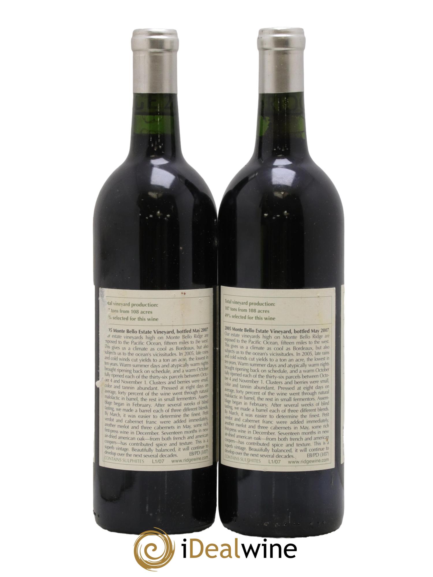 Santa Cruz Mountains Monte Bello Ridge Vineyards 2005 - Lot of 2 bottles - 1