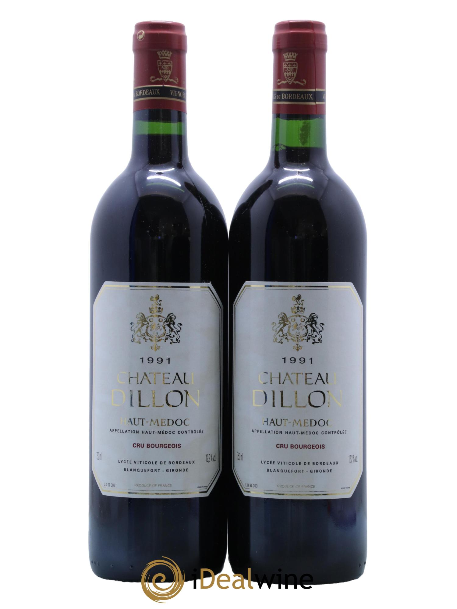 Château Dillon Cru Bourgeois 1991 - Lot de 2 bouteilles - 0