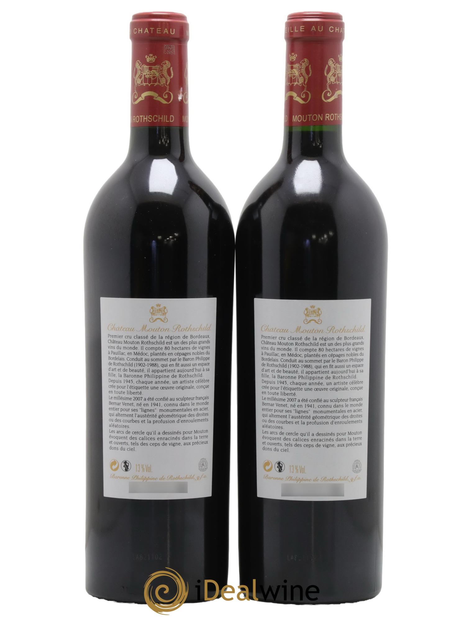 Château Mouton Rothschild 1er Grand Cru Classé 2007 - Lot de 2 bouteilles - 1