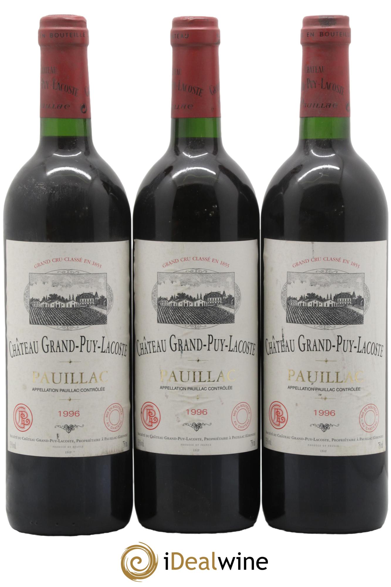 Château Grand Puy Lacoste 5ème Grand Cru Classé 1996 - Posten von 3 Flaschen - 0