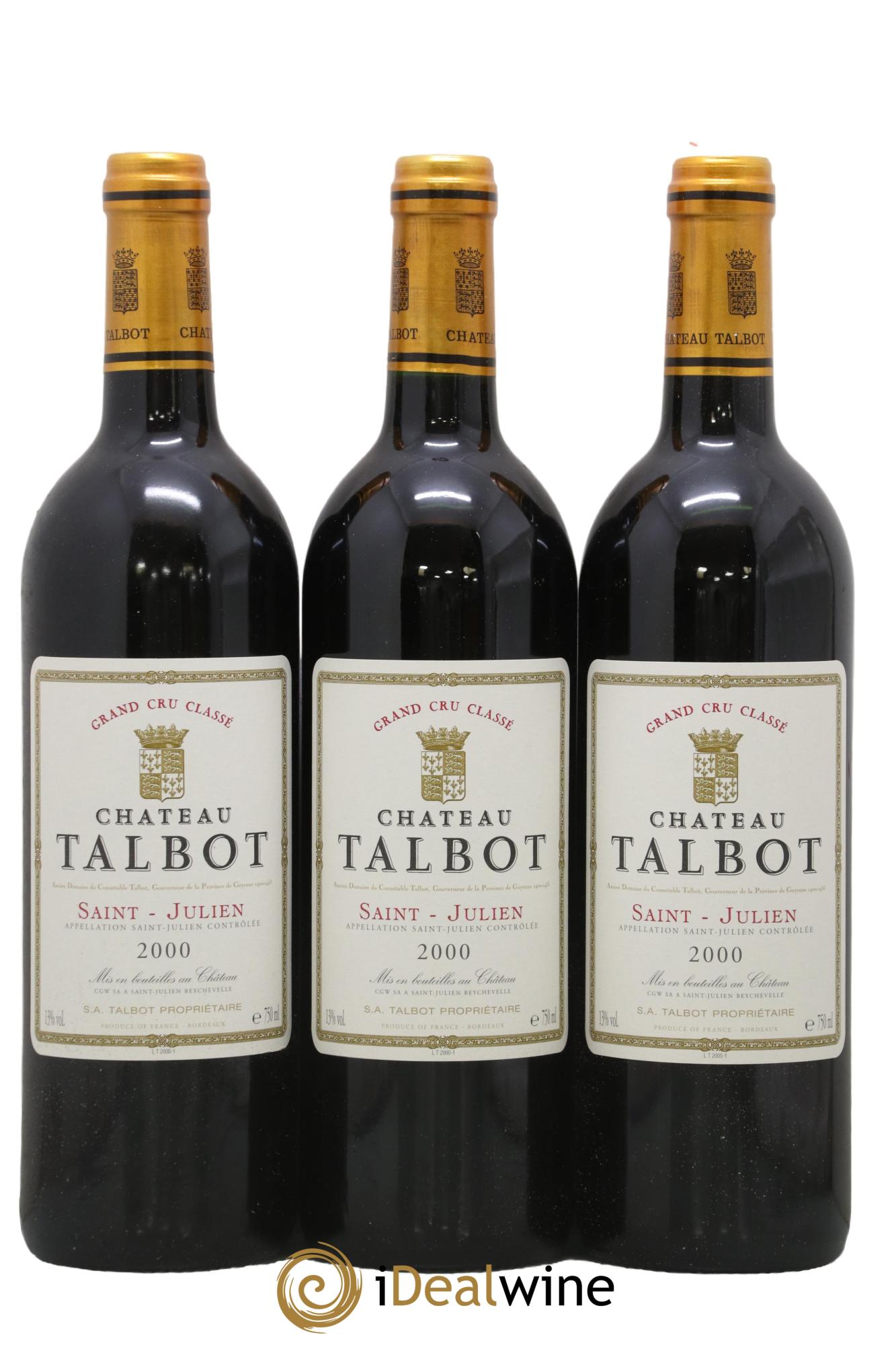 Château Talbot 4ème Grand Cru Classé 2000 - Lot of 3 bottles - 0