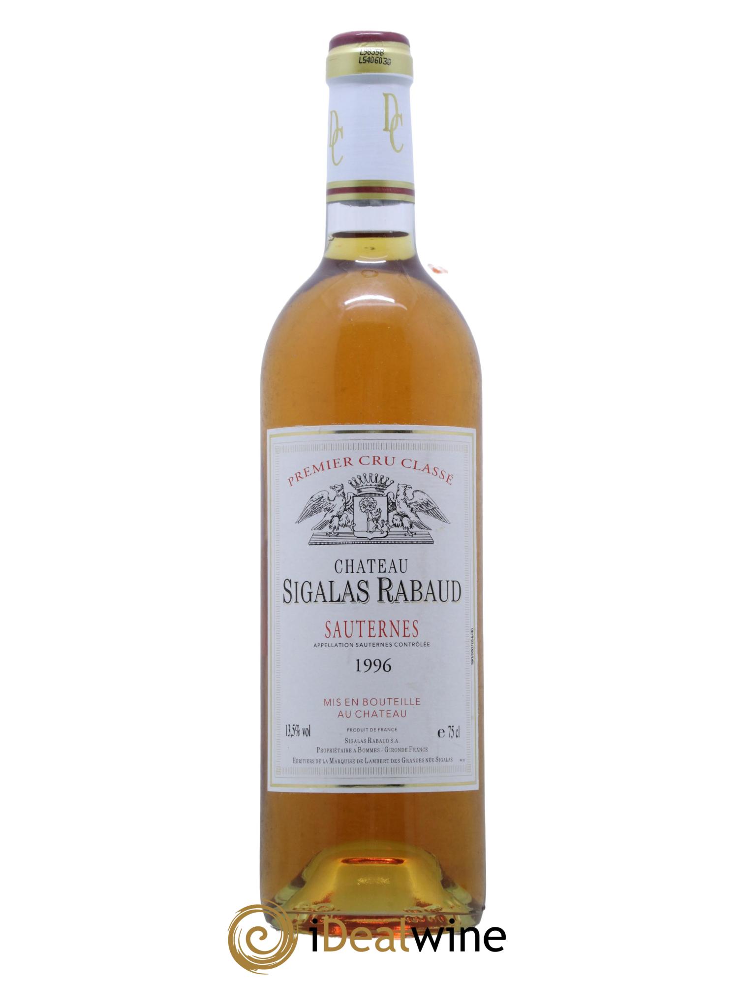 Château Sigalas Rabaud 1er Grand Cru Classé 1996 - Posten von 1 Flasche - 0