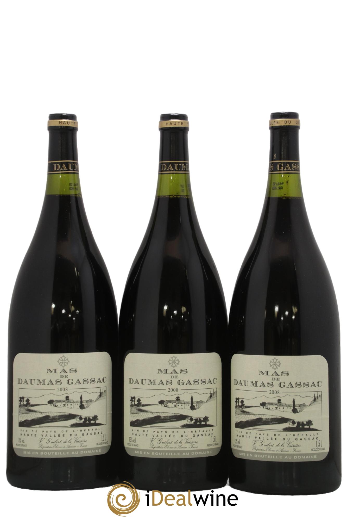 IGP St Guilhem-le-Désert - Cité d'Aniane Mas Daumas Gassac Famille Guibert de La Vaissière 2008 - Lot of 3 magnums - 0