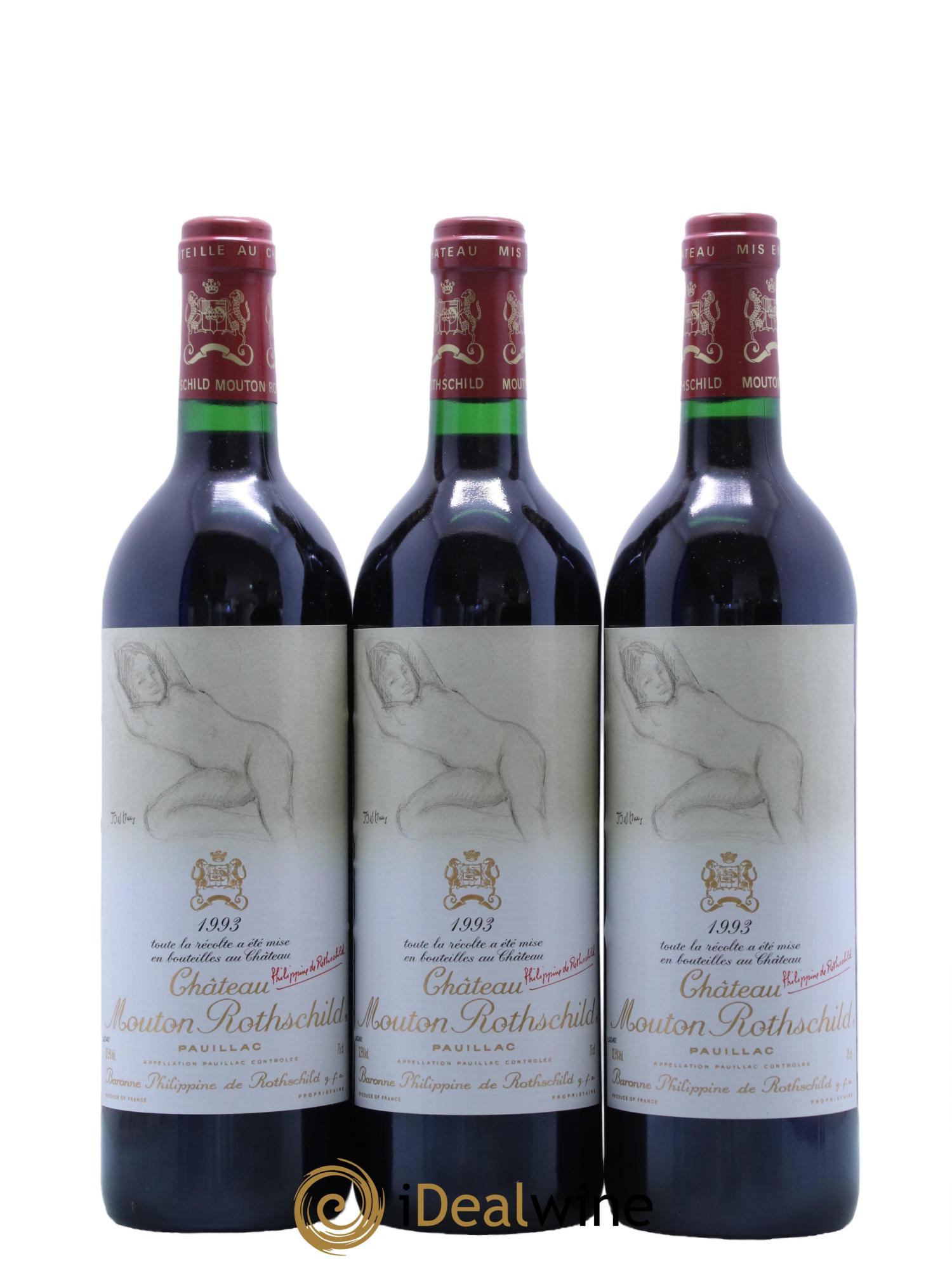 Château Mouton Rothschild 1er Grand Cru Classé 1993 - Lot de 3 bouteilles - 0