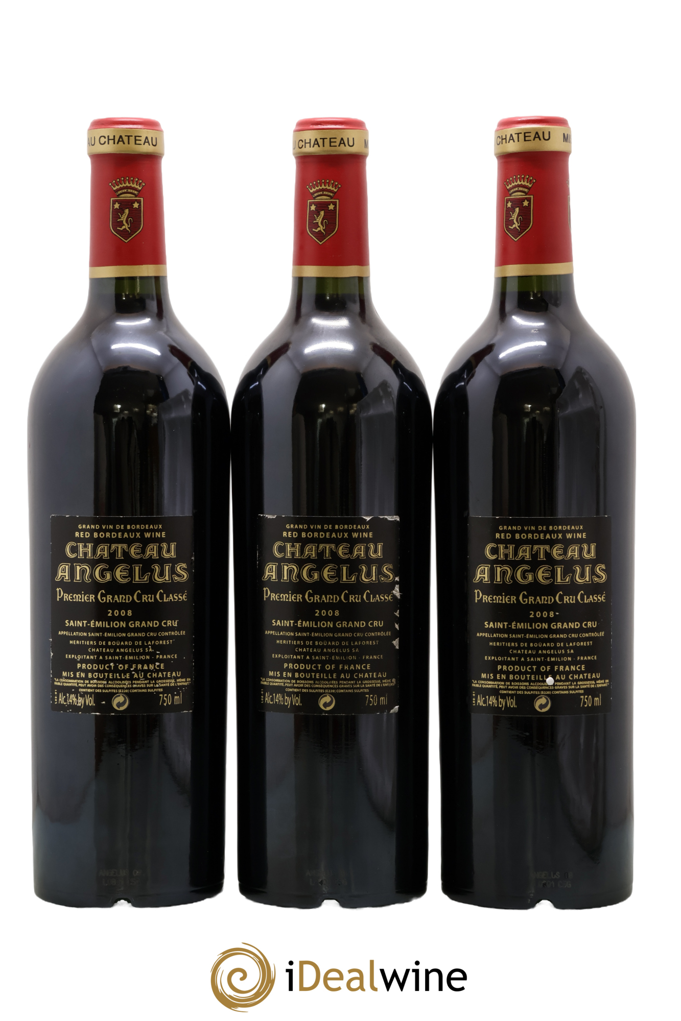 Château Angélus 1er Grand Cru Classé A 2008 - Lot of 3 bottles - 1