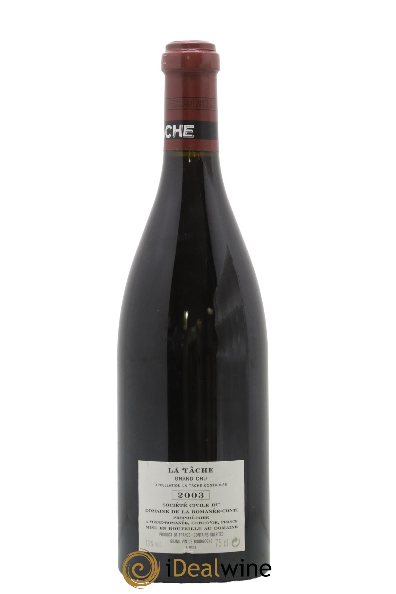 La Tâche Grand Cru Domaine de la Romanée-Conti 2003 - Lot de 1 bouteille - 1