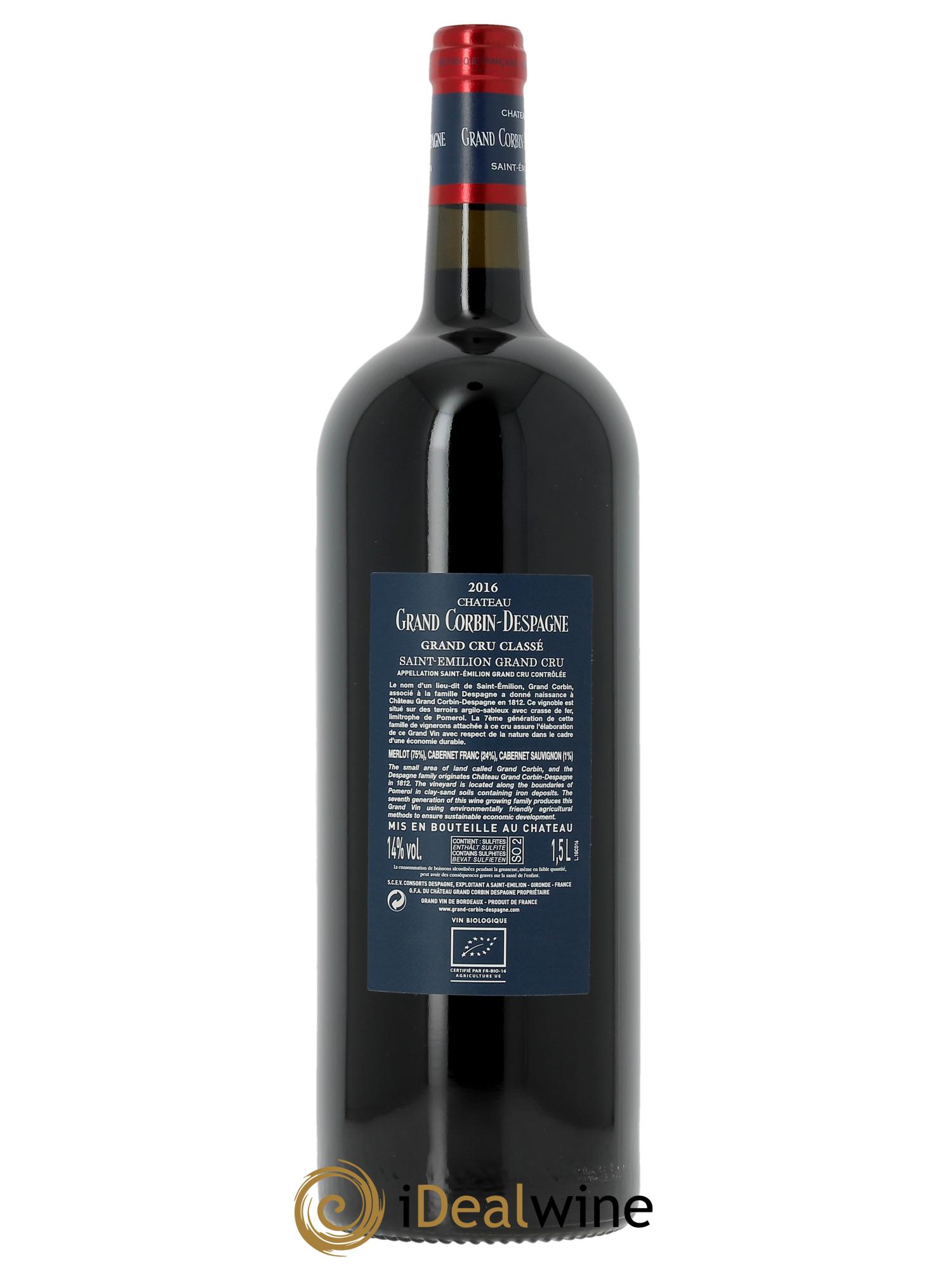 Château Grand Corbin Despagne Grand Cru Classé  2016 - Lot of 1 magnum - 1