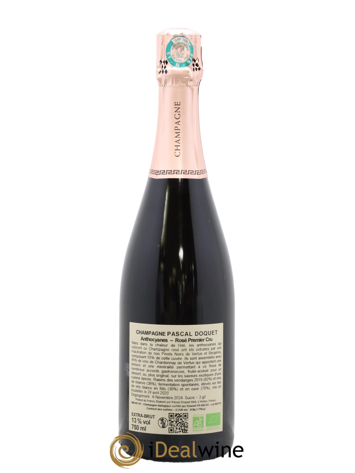 Champagne - 1er Cru Extra-Brut Anthocyanes Pascal Doquet - Lot de 1 bouteille - 1