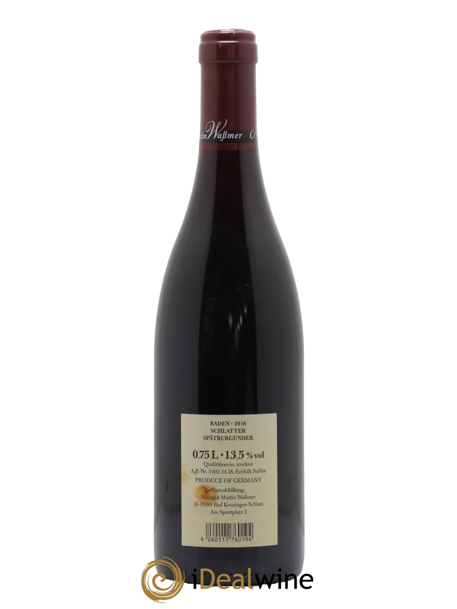 Allemagne Baden Pinot Noir Schlatter SW Martin Wassmer 2016 - Lot de 1 bouteille - 1