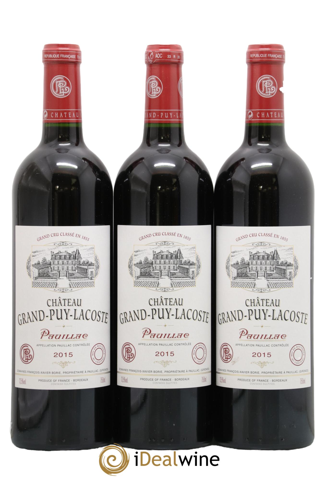 Château Grand Puy Lacoste 5ème Grand Cru Classé 2015 - Lotto di 3 bottiglie - 0