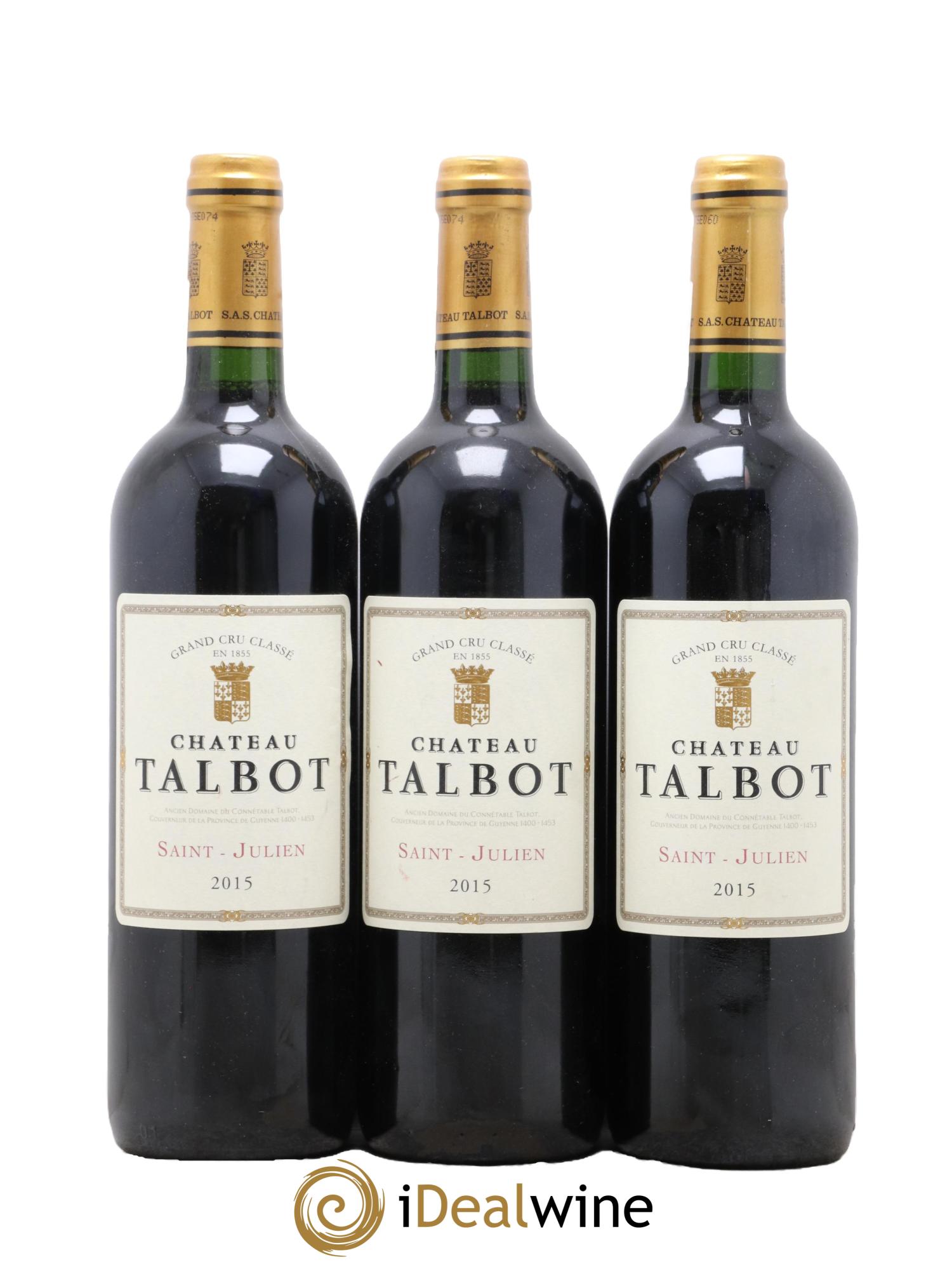 Château Talbot 4ème Grand Cru Classé 2015 - Lotto di 3 bottiglie - 0