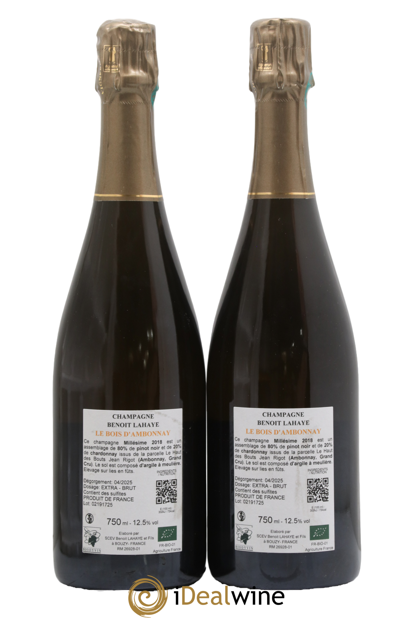Champagne Grand Cru Le Bois d'Ambonnay (parcellaire millésime 2018) Benoît Lahaye 2018 - Lot de 2 bouteilles - 1