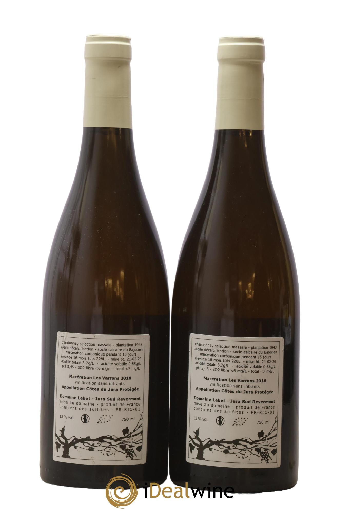 Côtes du Jura Chardonnay Les Varrons Macération Romain - Julien - Charline Labet 2018 - Lot of 2 bottles - 1
