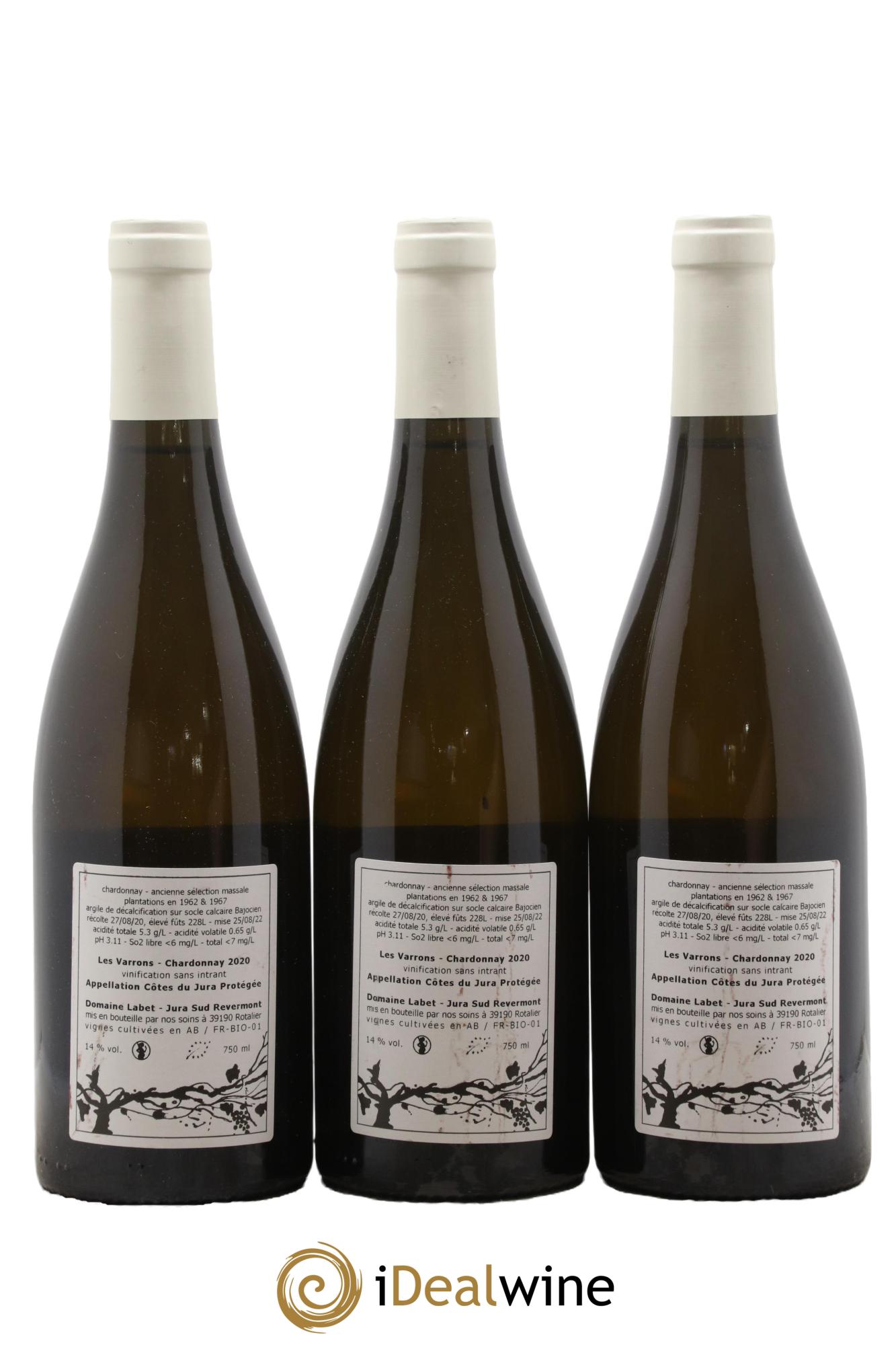 Côtes du Jura Chardonnay Les Varrons Romain - Julien - Charline Labet 2020 - Lotto di 3 bottiglie - 1