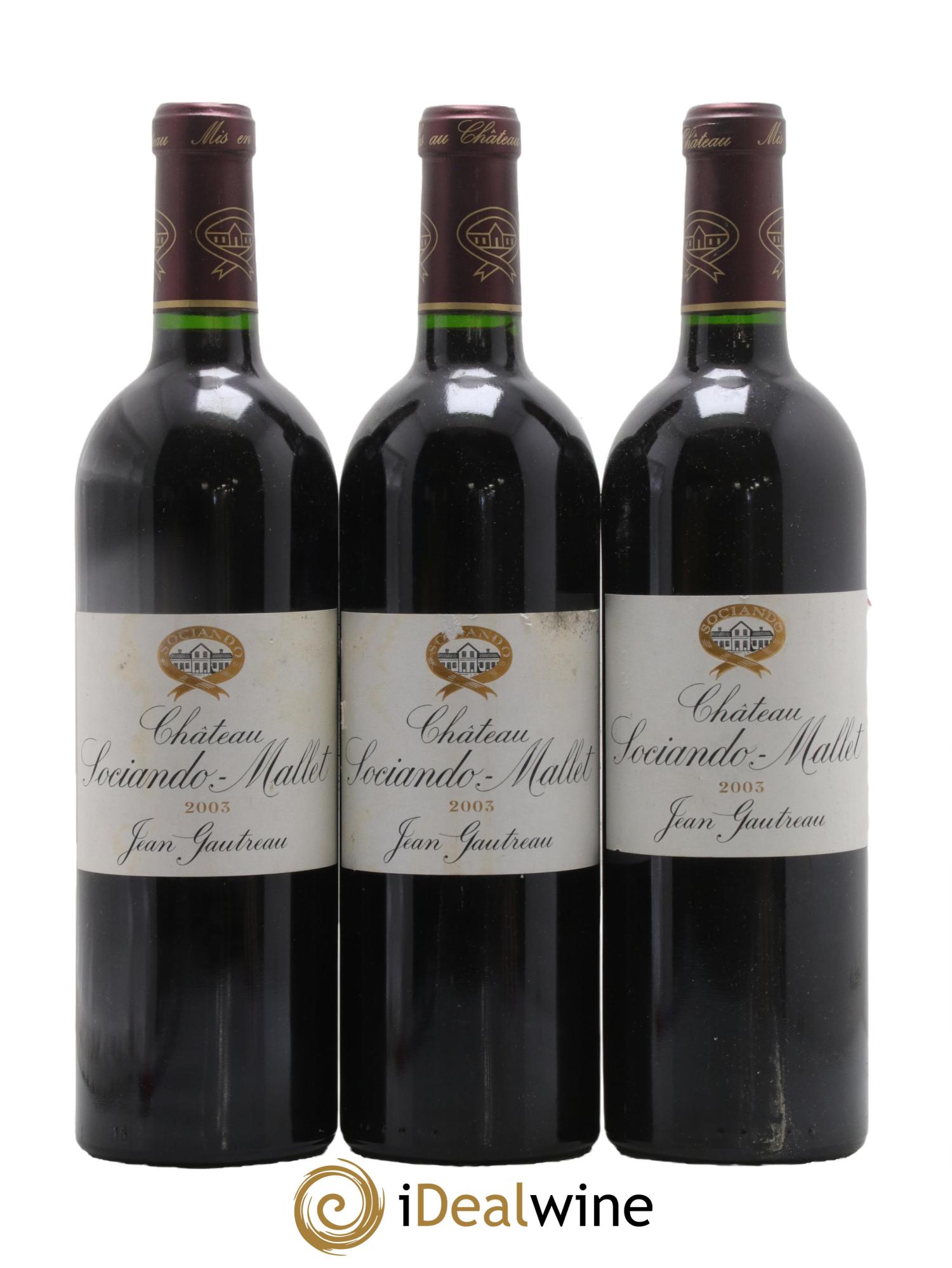 Château Sociando Mallet 2003 - Lotto di 3 bottiglie - 0