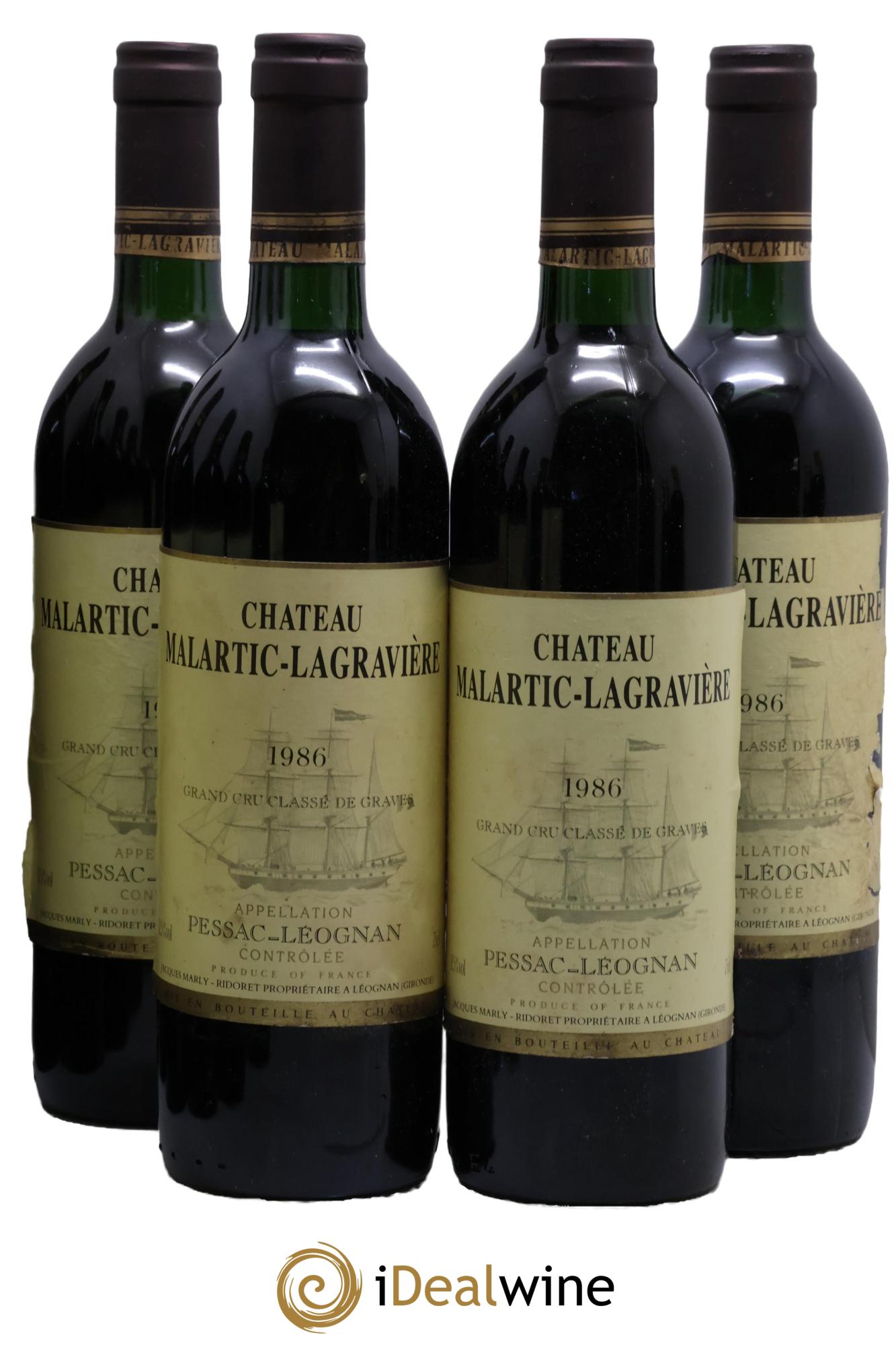 Château Malartic-Lagravière Cru Classé de Graves 1986 - Lot of 4 bottles - 0
