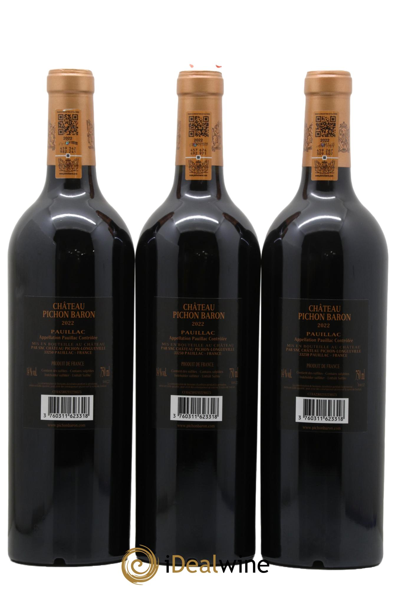 Pichon Longueville Baron 2ème Grand Cru Classé 2022 - Lot of 3 bottles - 1