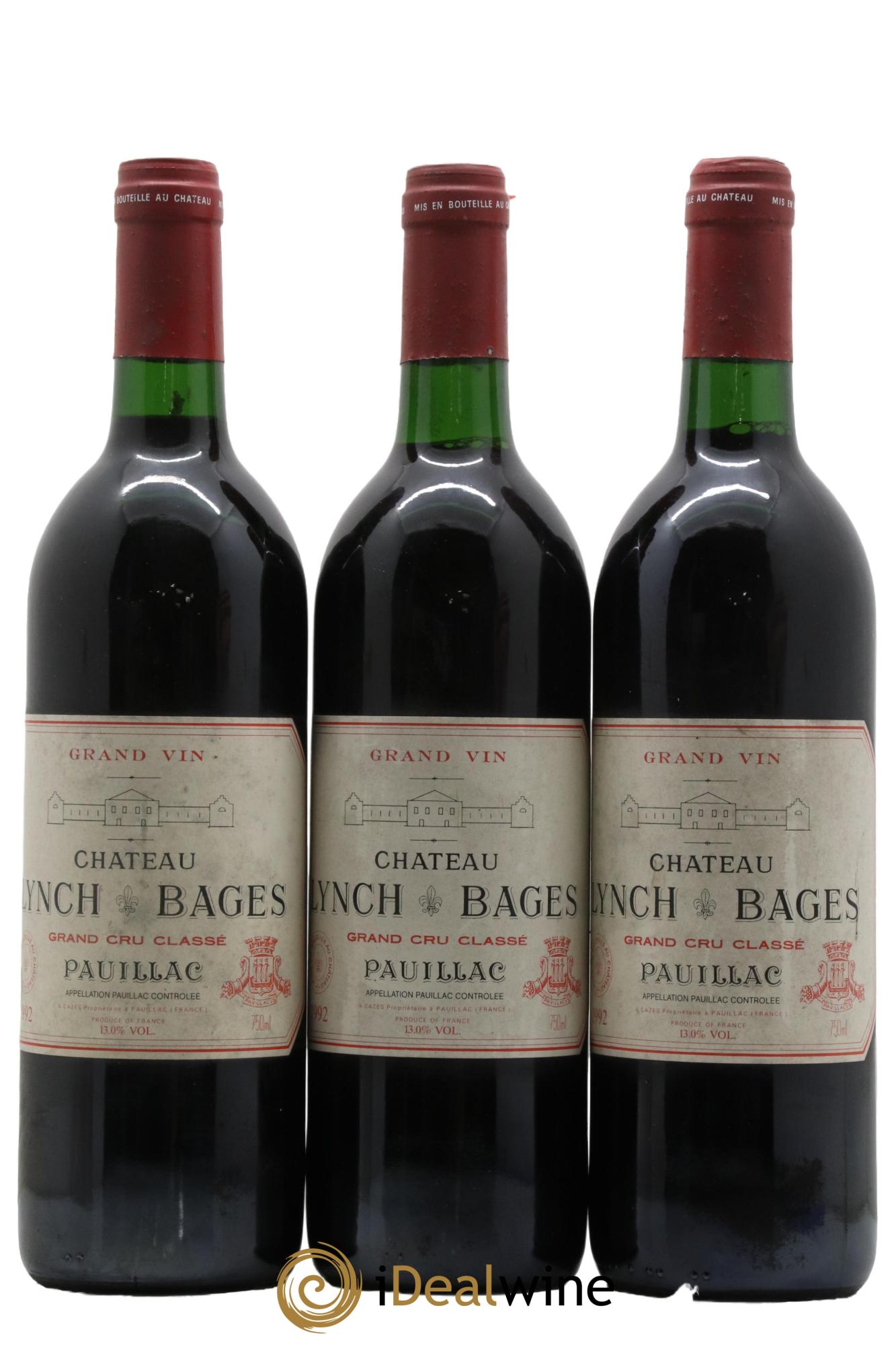 Château Lynch Bages 5ème Grand Cru Classé 1992 - Lot de 3 bouteilles - 0