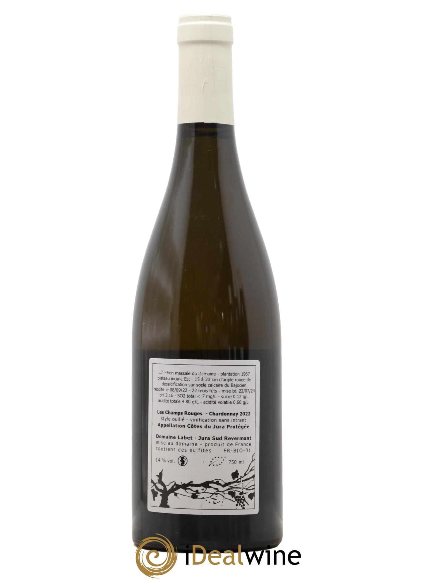 Côtes du Jura Chardonnay Les Champs Rouges Romain - Julien - Charline Labet 2022 - Lot de 1 bouteille - 1