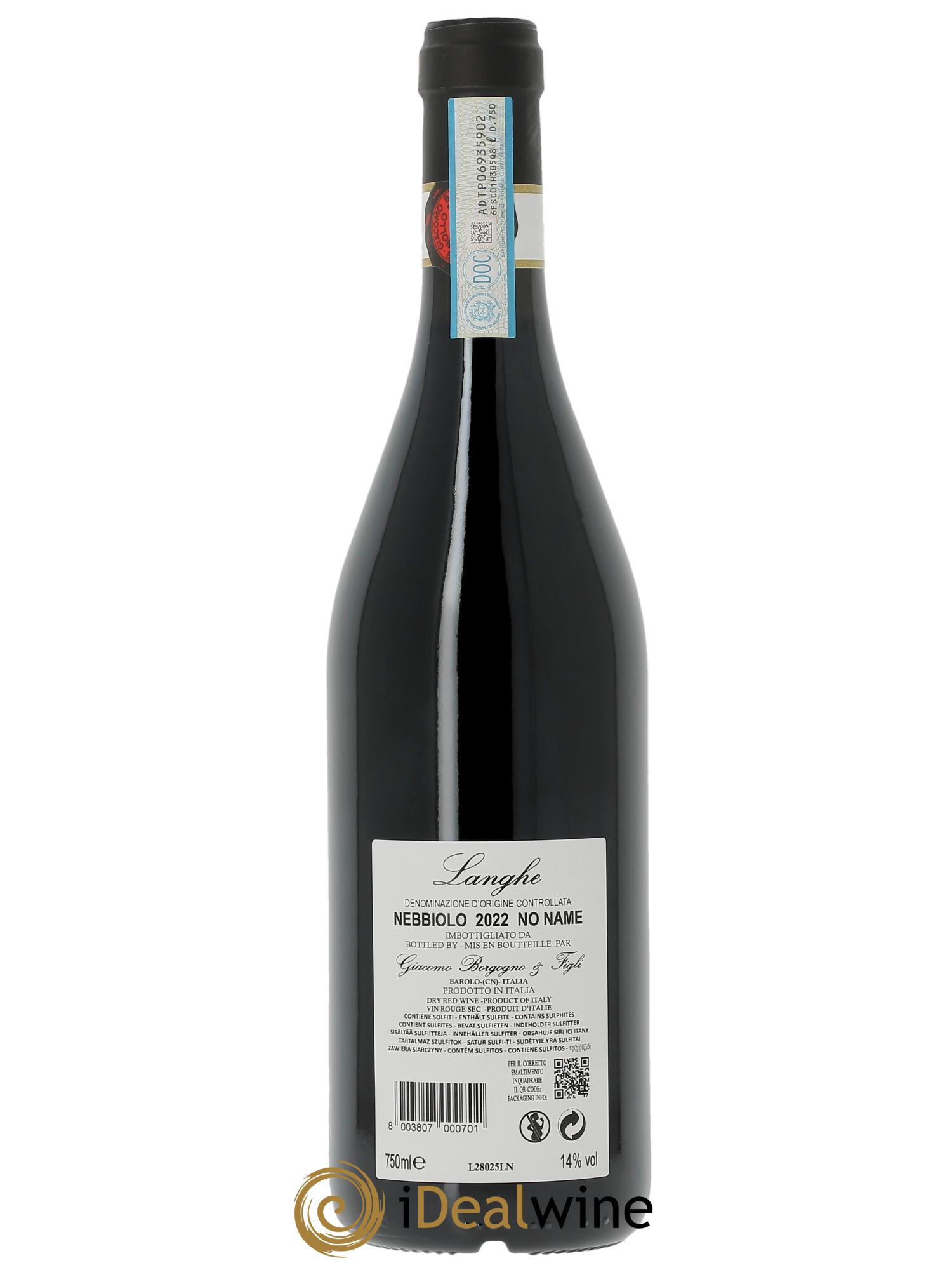 Langhe Nebbiolo DOC No Name Giacomo Borgogno  2022 - Posten von 1 Flasche - 1