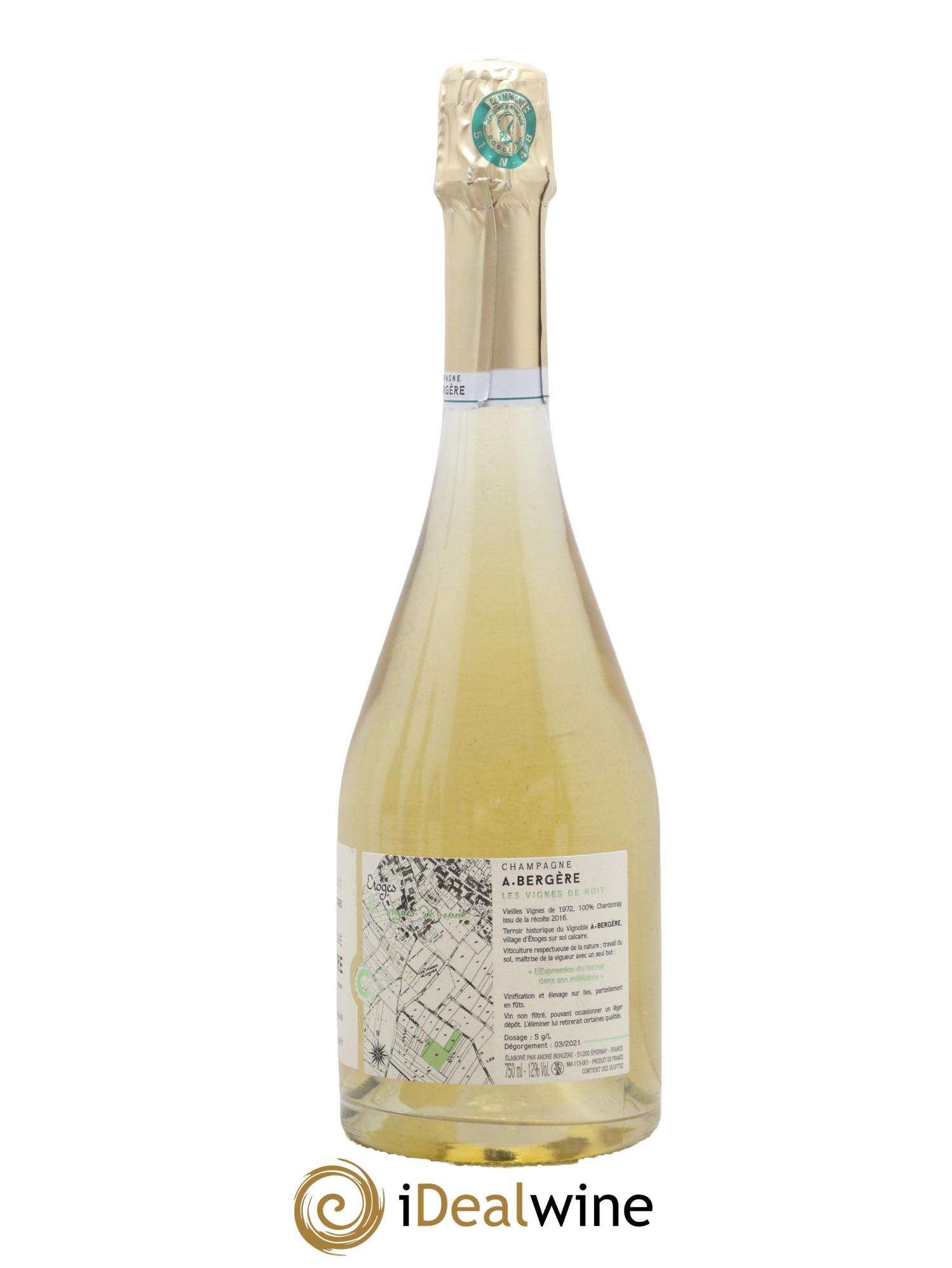 Champagne Blanc de Blancs Les Vignes de Nuits A. Bergère 2016 - Lot de 1 bouteille - 1