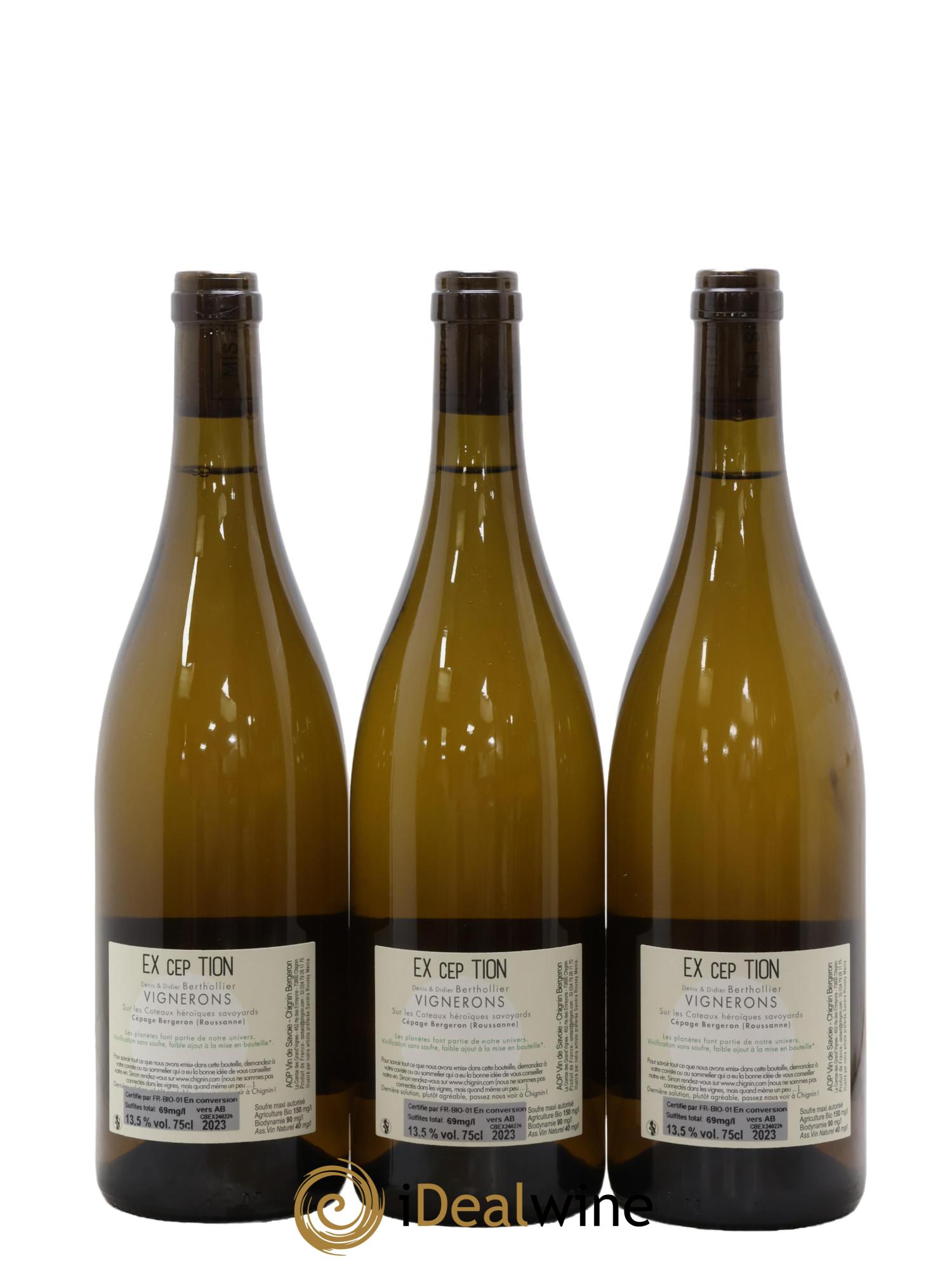Vin de Savoie Chignin-Bergeron Exception Denis & Didier Berthollier 2023 - Lotto di 3 bottiglie - 1