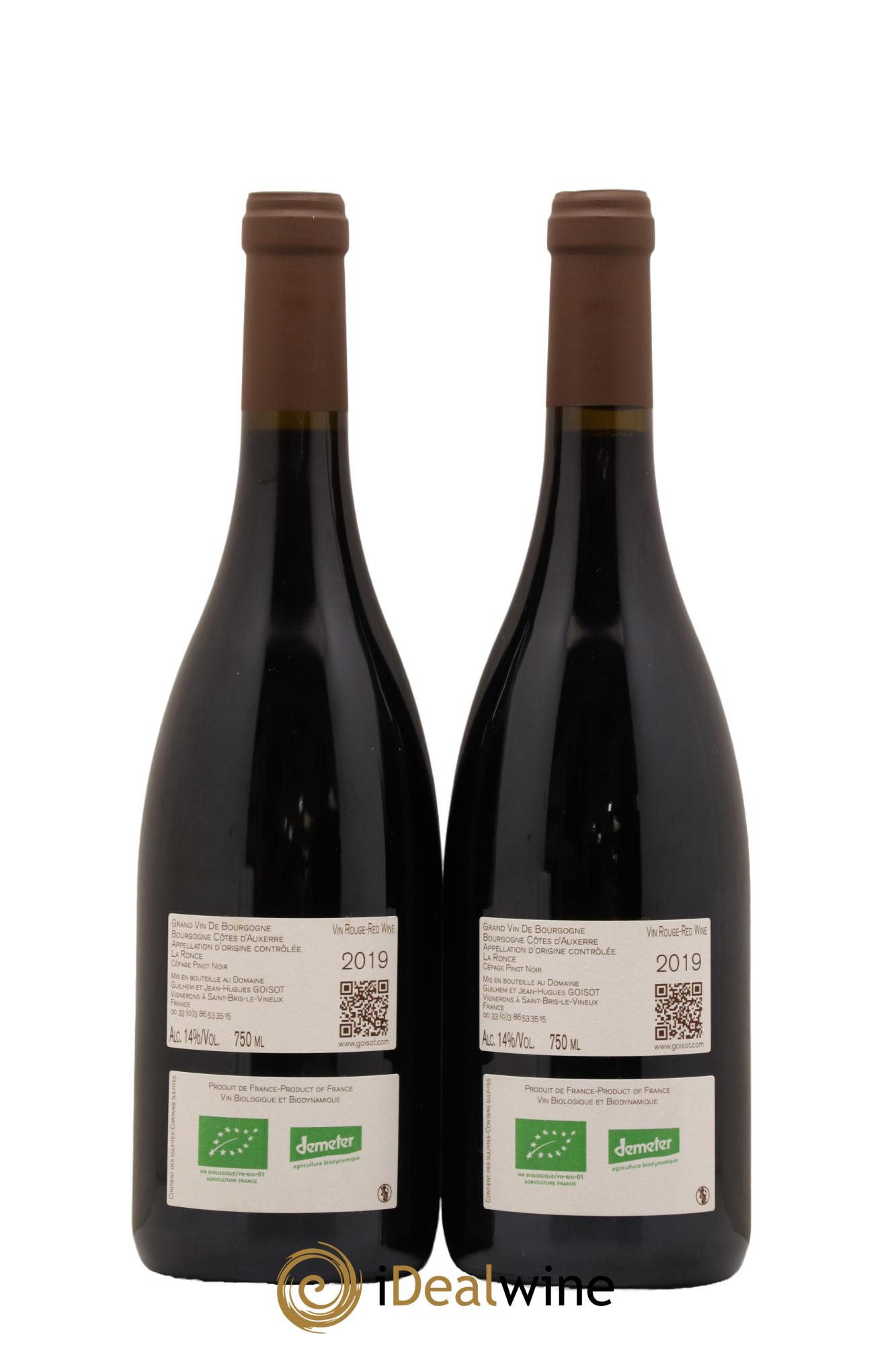 Bourgogne Côtes d'Auxerre La Ronce Goisot 2019 - Lotto di 2 bottiglie - 1