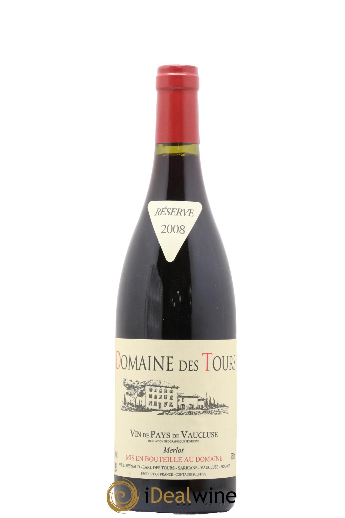 IGP Pays du Vaucluse (Vin de Pays du Vaucluse) Domaine des Tours Merlot Emmanuel Reynaud 2008 - Lot de 1 bouteille - 0
