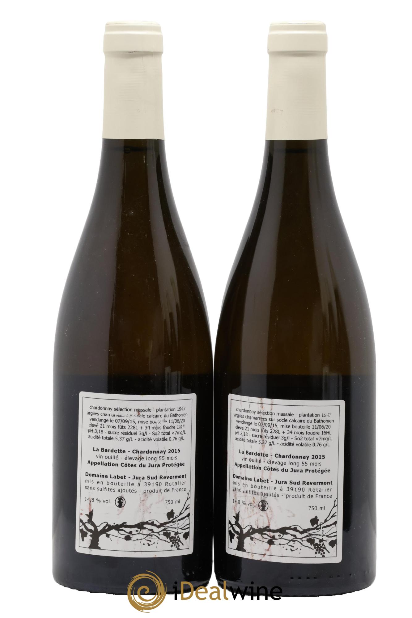 Côtes du Jura Elevage Long Chardonnay La Bardette Romain - Julien - Charline Labet 2015 - Lotto di 2 bottiglie - 1