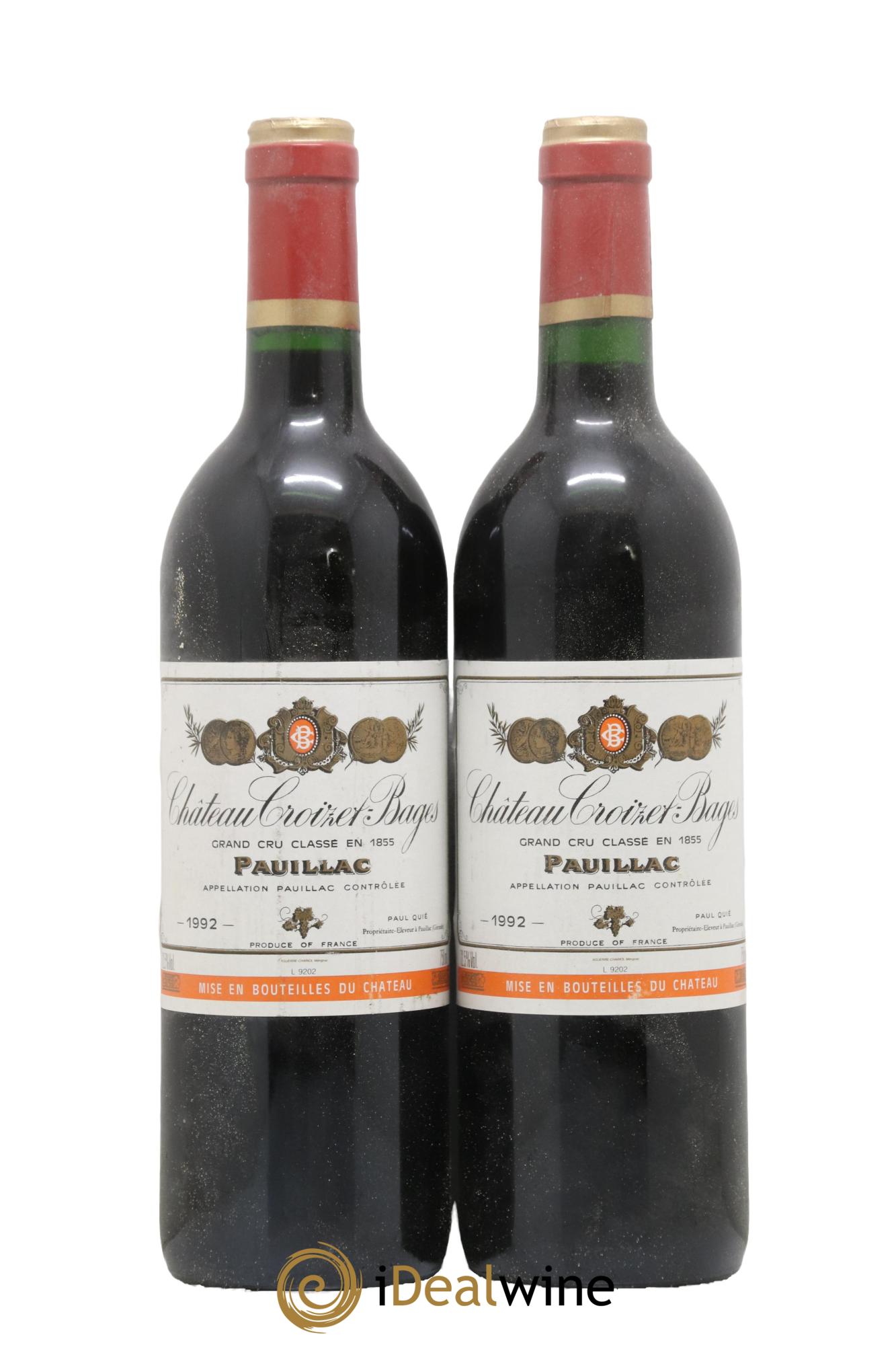 Château Croizet Bages 5ème Grand Cru Classé 1992 - Lot de 2 bouteilles - 0