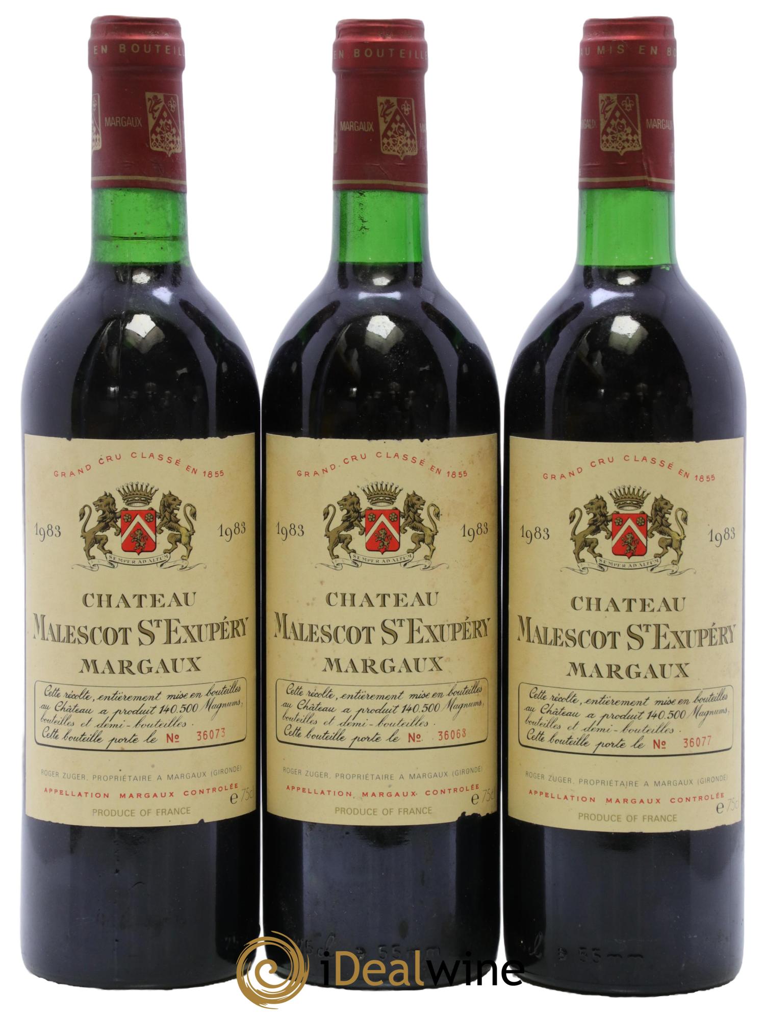Château Malescot Saint-Exupéry 3ème Grand Cru Classé 1983 - Lot de 3 bouteilles - 0
