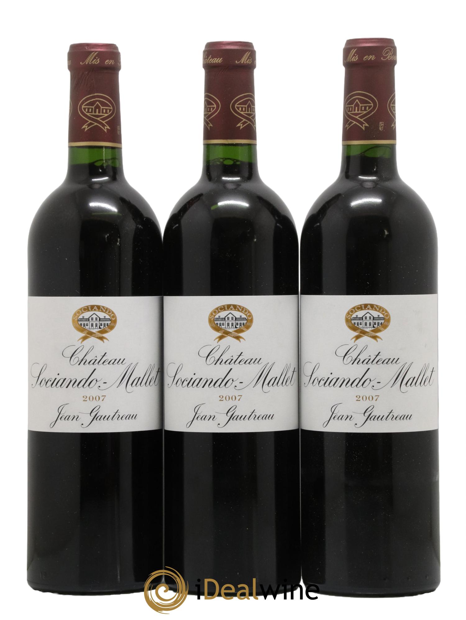Château Sociando Mallet 2007 - Lotto di 3 bottiglie - 0