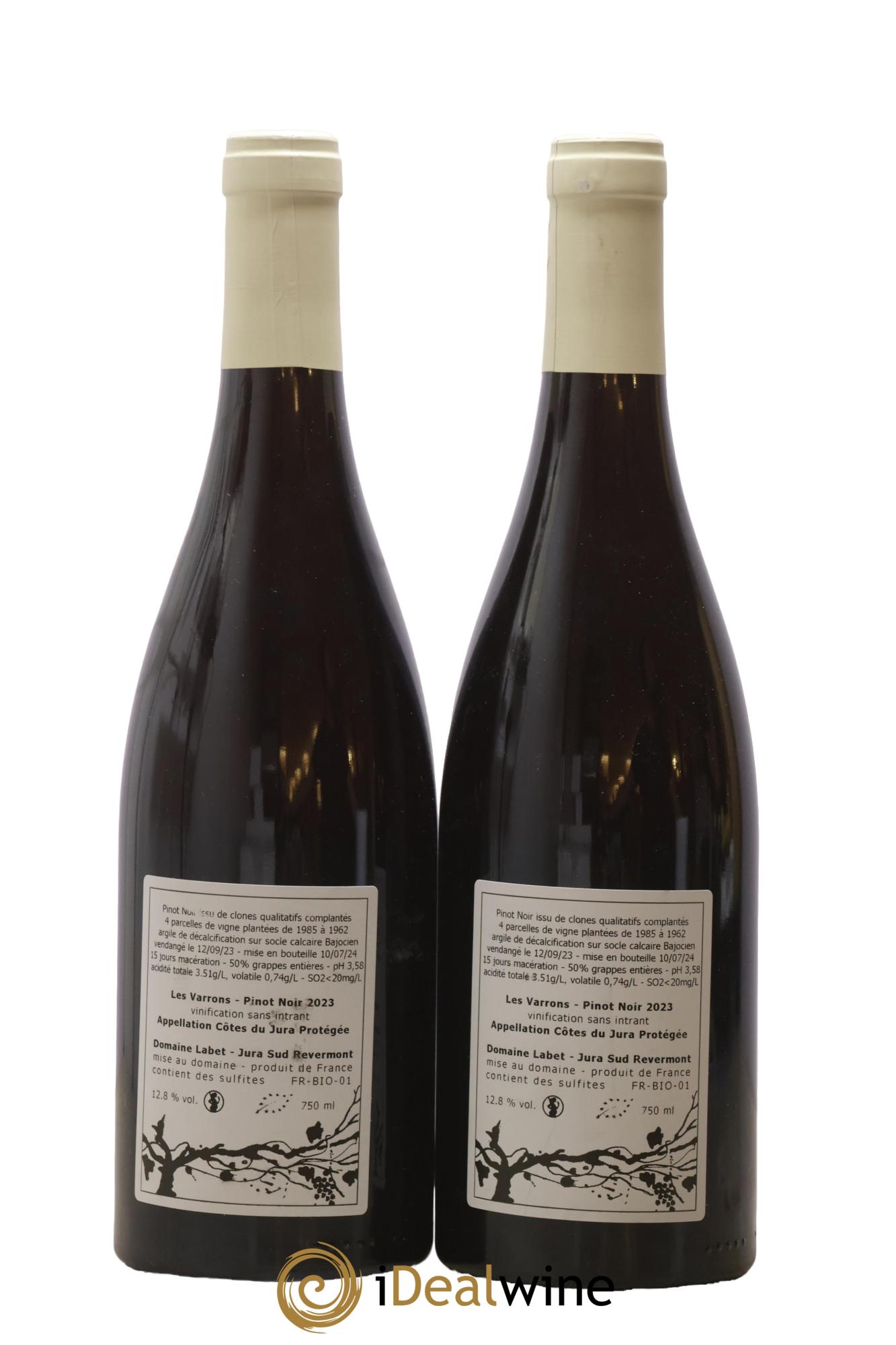 Côtes du Jura Pinot Noir Les Varrons Sélection Clonale Romain - Julien - Charline Labet 2023 - Lotto di 2 bottiglie - 1