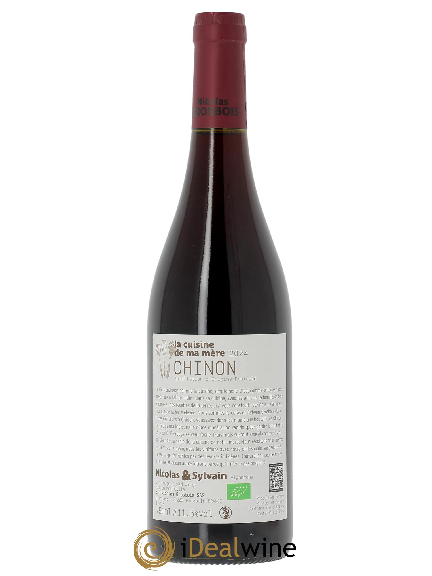 Chinon Cuisine de ma Mère Domaine Grosbois  2024 - Lot de 1 bouteille - 1