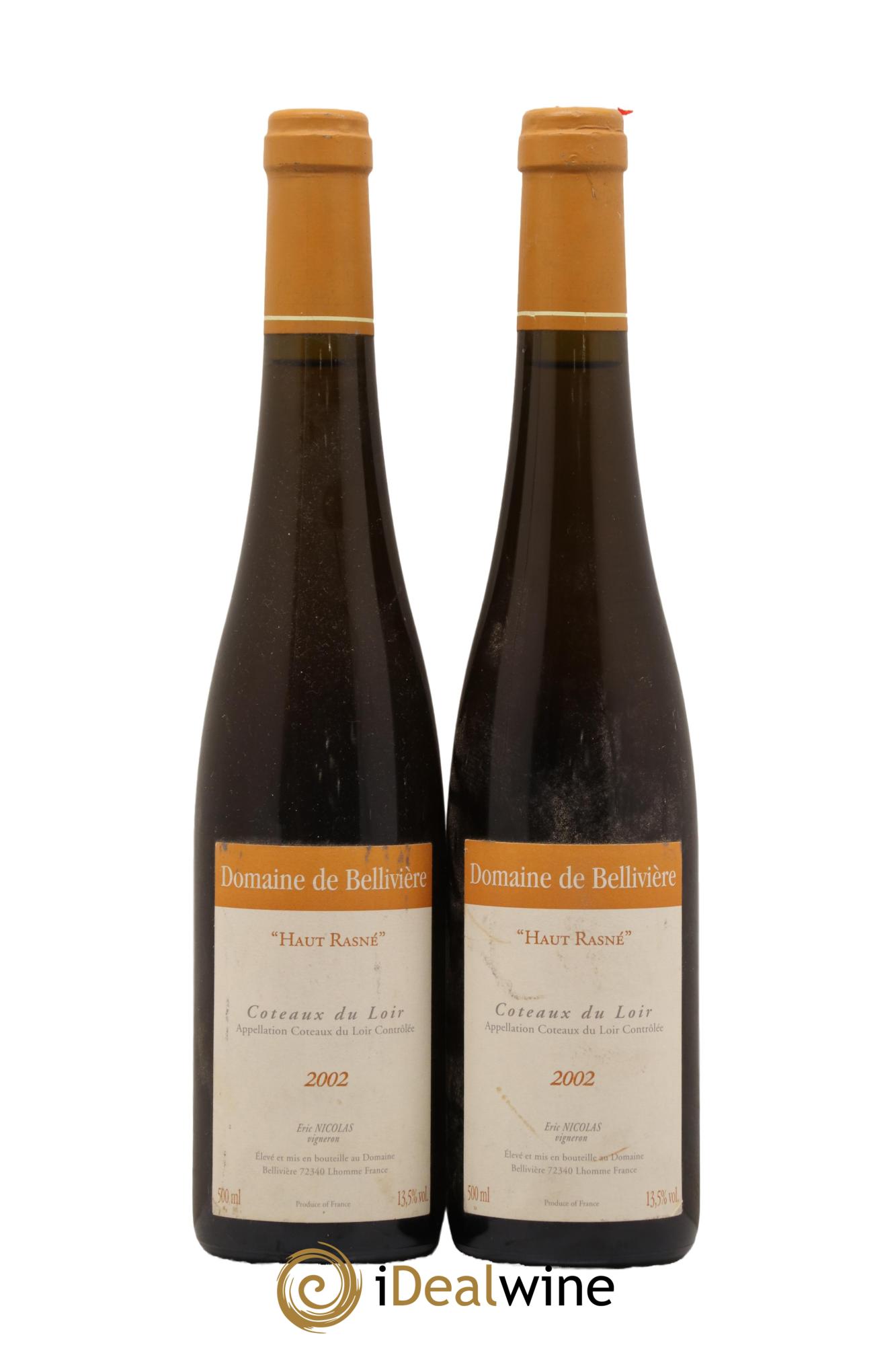 Coteaux du Loir Haut Rasné Domaine de Bellivière 2002 - Lot de 2 format 50cls - 0
