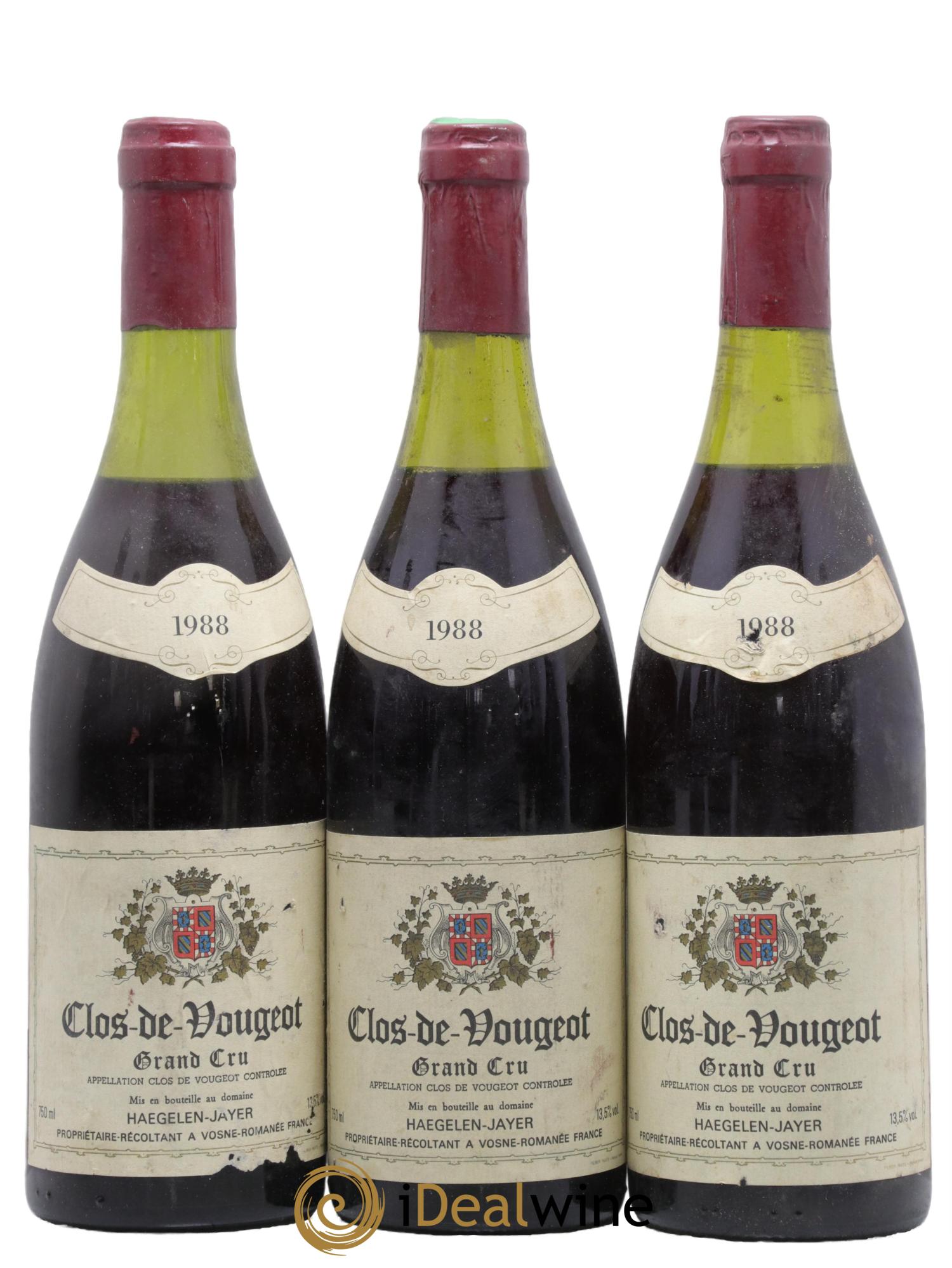 Clos de Vougeot Grand Cru Haegelen-Jayer 1988 - Lot de 3 bouteilles - 0