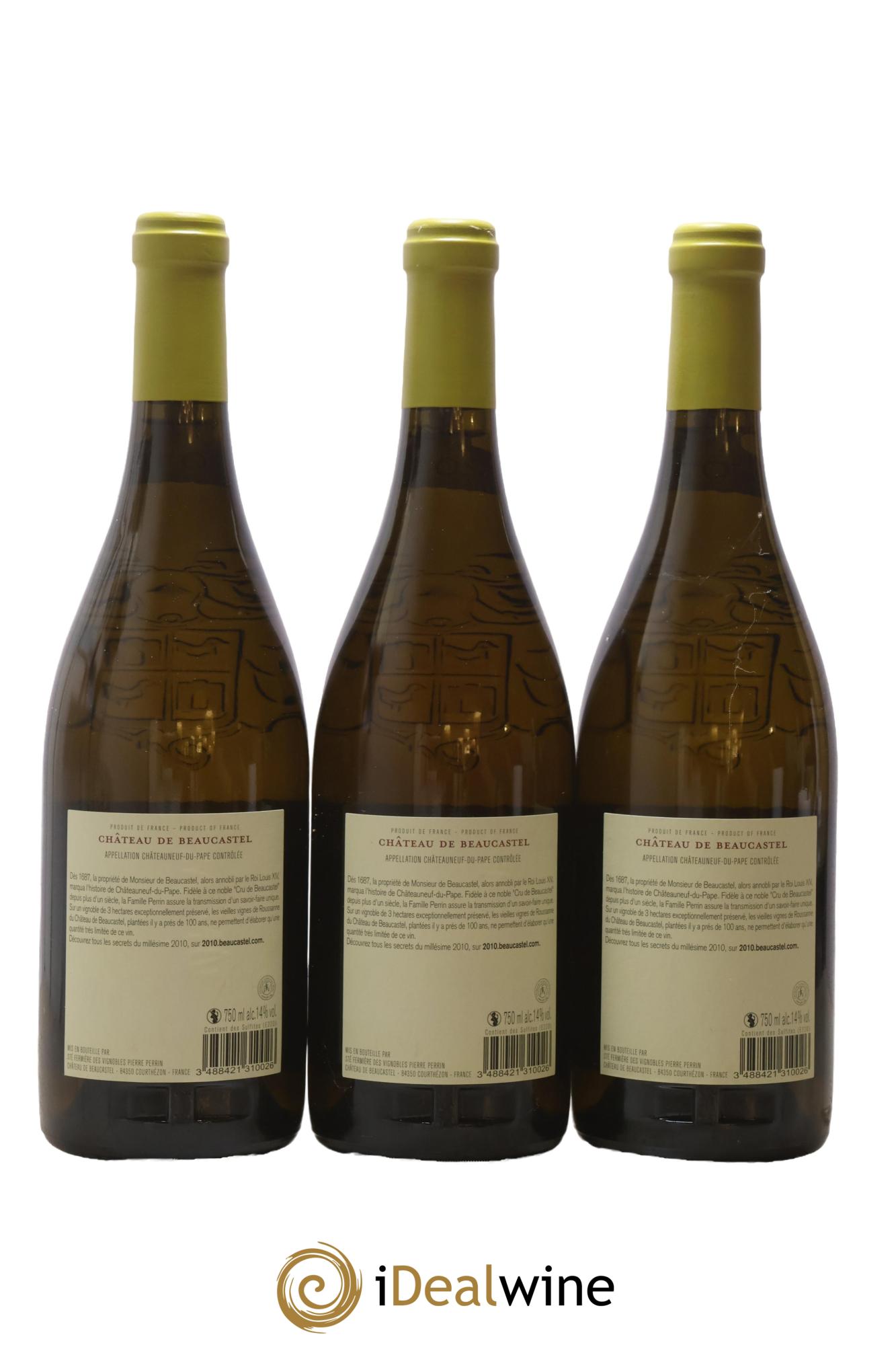 Châteauneuf-du-Pape Château de Beaucastel Vieilles vignes Roussanne Famille Perrin 2010 - Lot of 3 bottles - 1