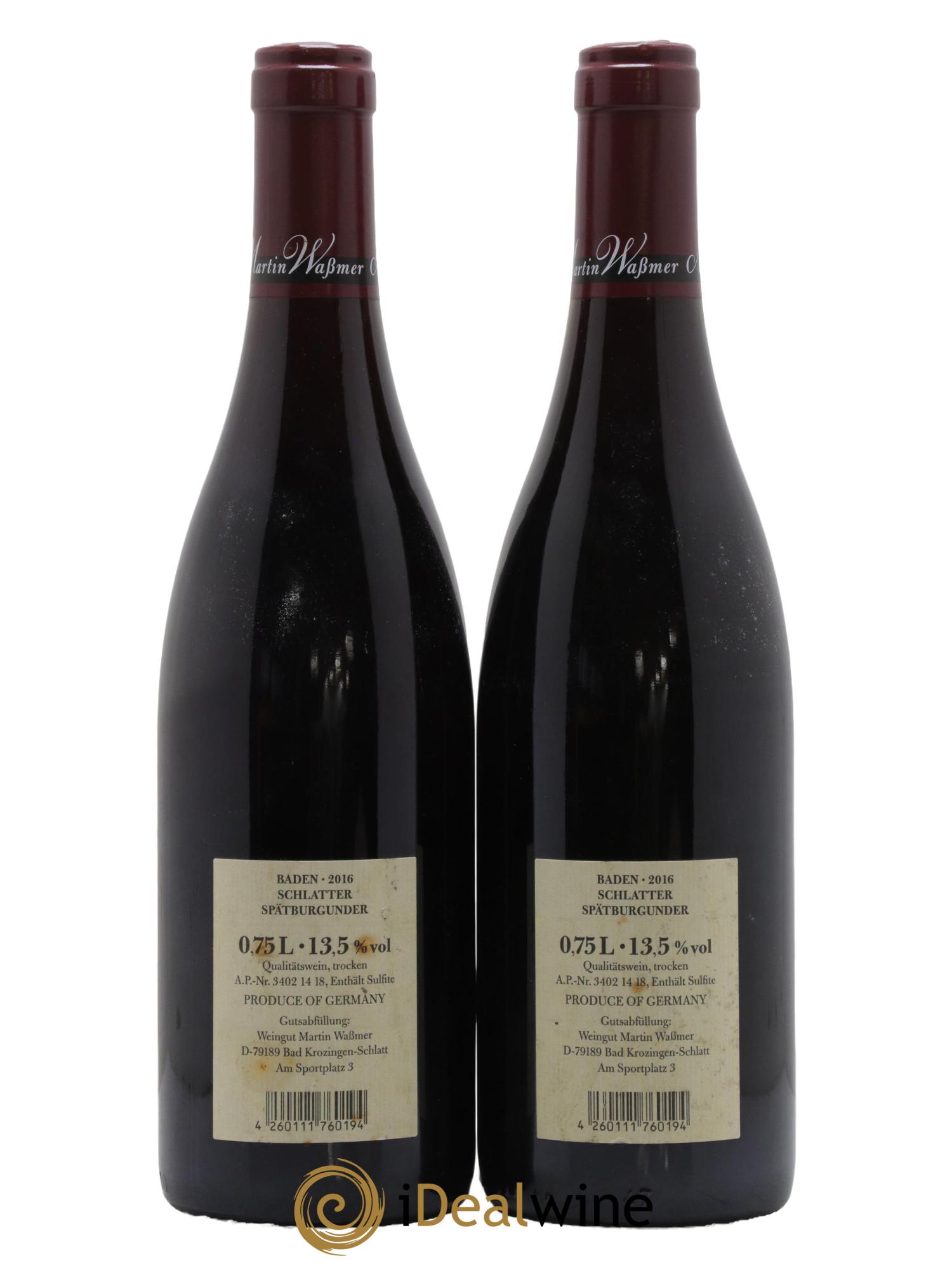 Allemagne Baden Pinot Noir Schlatter SW Martin Wassmer 2016 - Posten von 2 Flaschen - 1