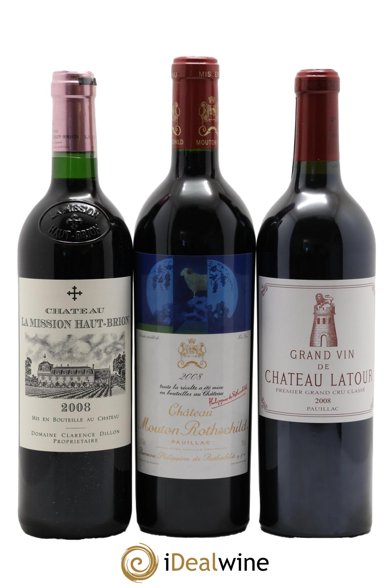 Caisse Duclot Petrus - Lafitte - Margaux - Mouton Rothschild - Latour - Haut Brion - Mission Haut Brion - Cheval Blanc - Yquem 2008 - Lot of 9 bottles - 1
