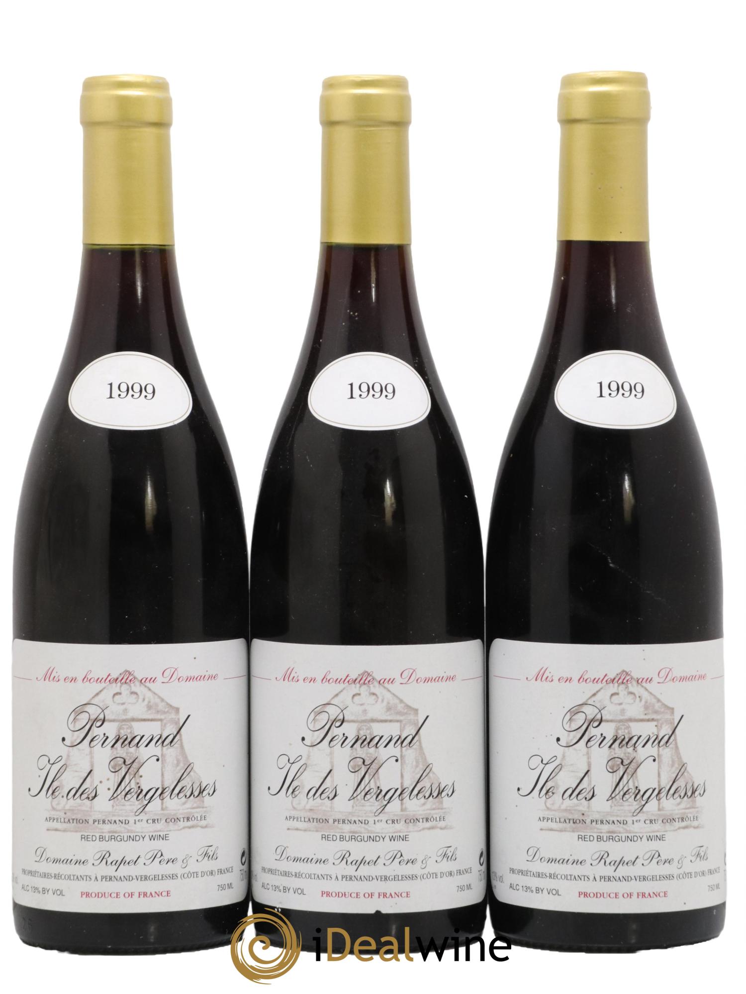Pernand-Vergelesses 1er Cru Iles des Vergelesses Domaine Rapet 1999 - Lot de 3 bouteilles - 0