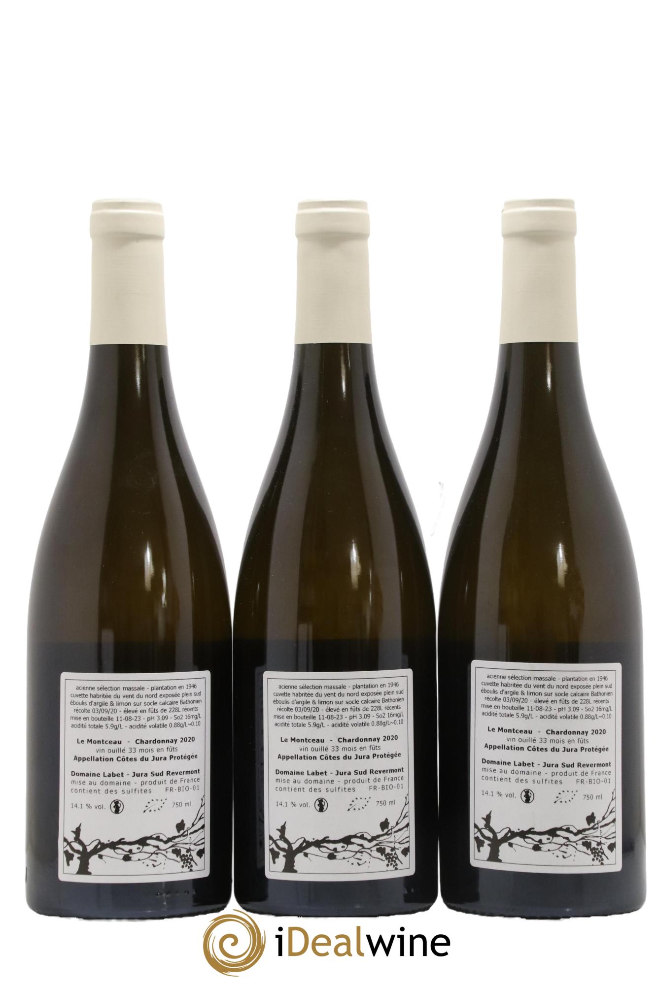 Côtes du Jura Chardonnay Le Montceau Romain - Julien - Charline Labet 2020 - Lot de 3 bouteilles - 1