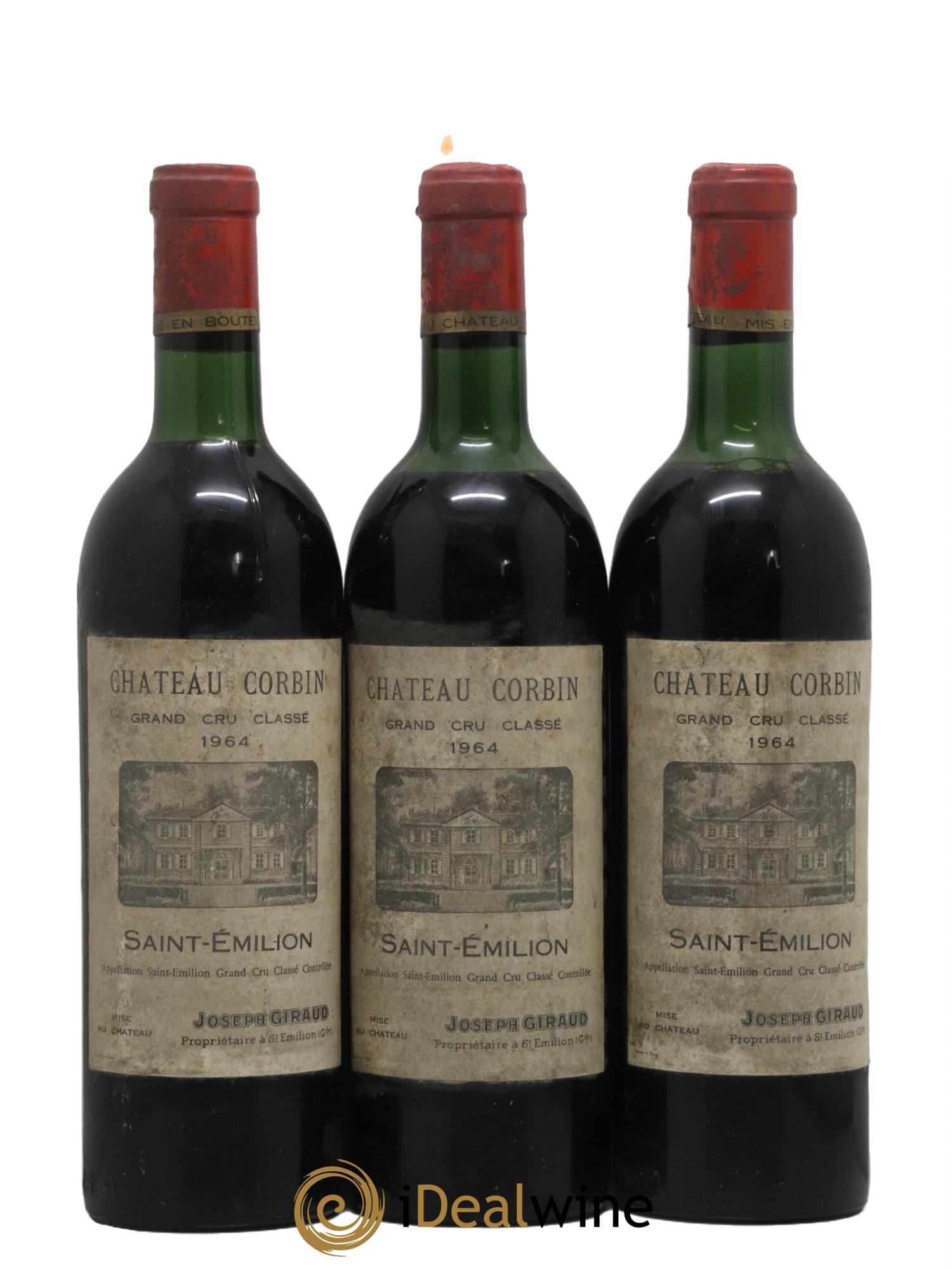 Château Corbin Grand Cru Classé 1964 - Lot de 3 bouteilles - 0