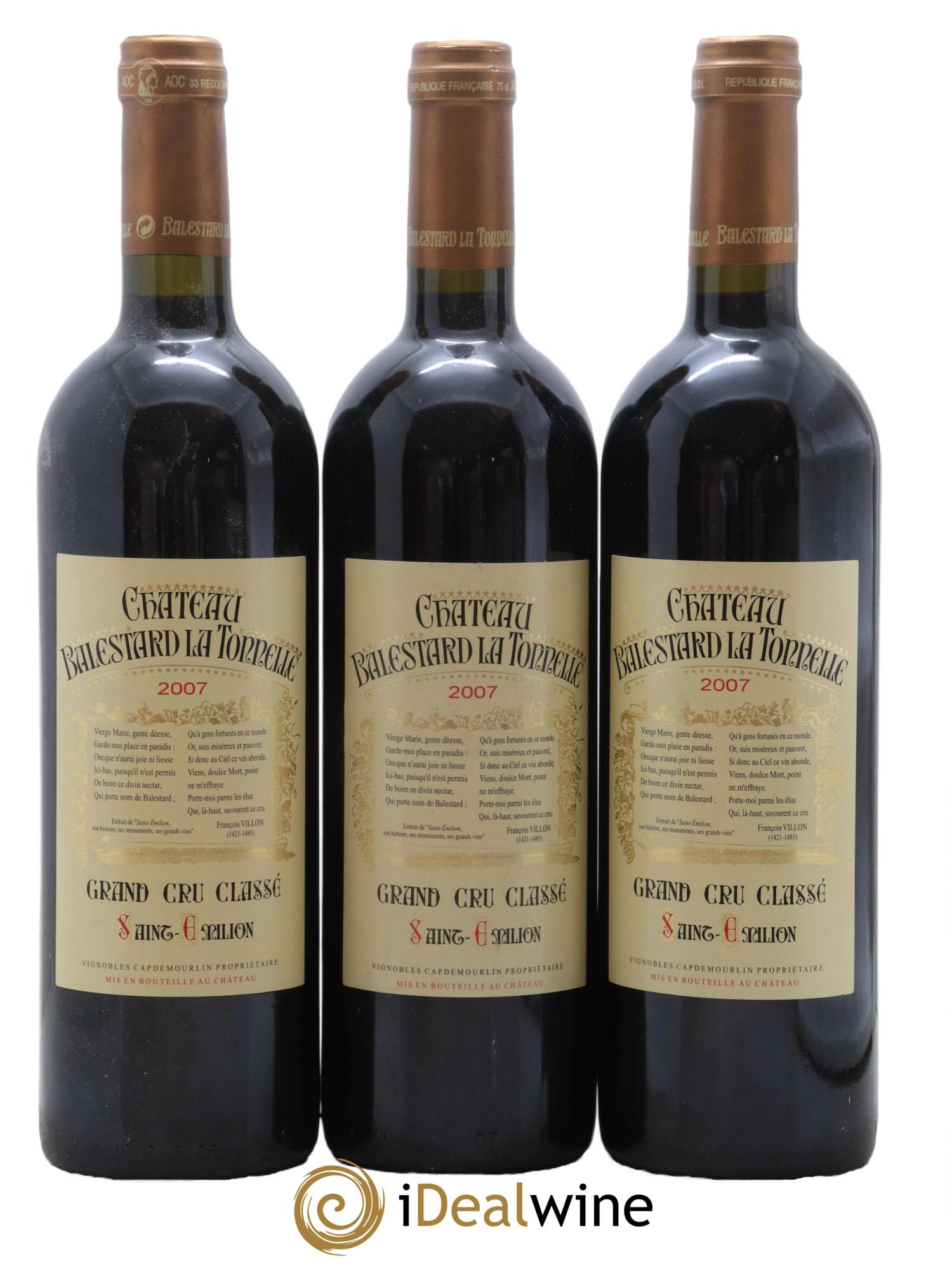 Château Balestard la Tonnelle Grand Cru Classé 2007 - Lot de 3 bouteilles - 0