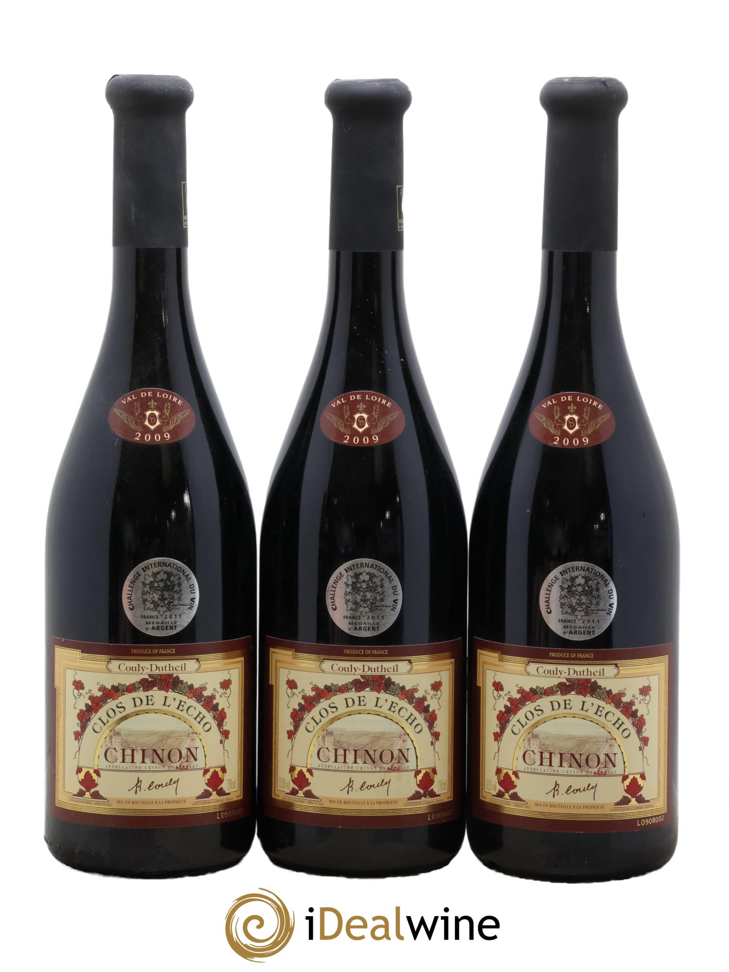 Chinon Clos de l'Echo Couly-Dutheil 2009 - Lot of 3 bottles - 0