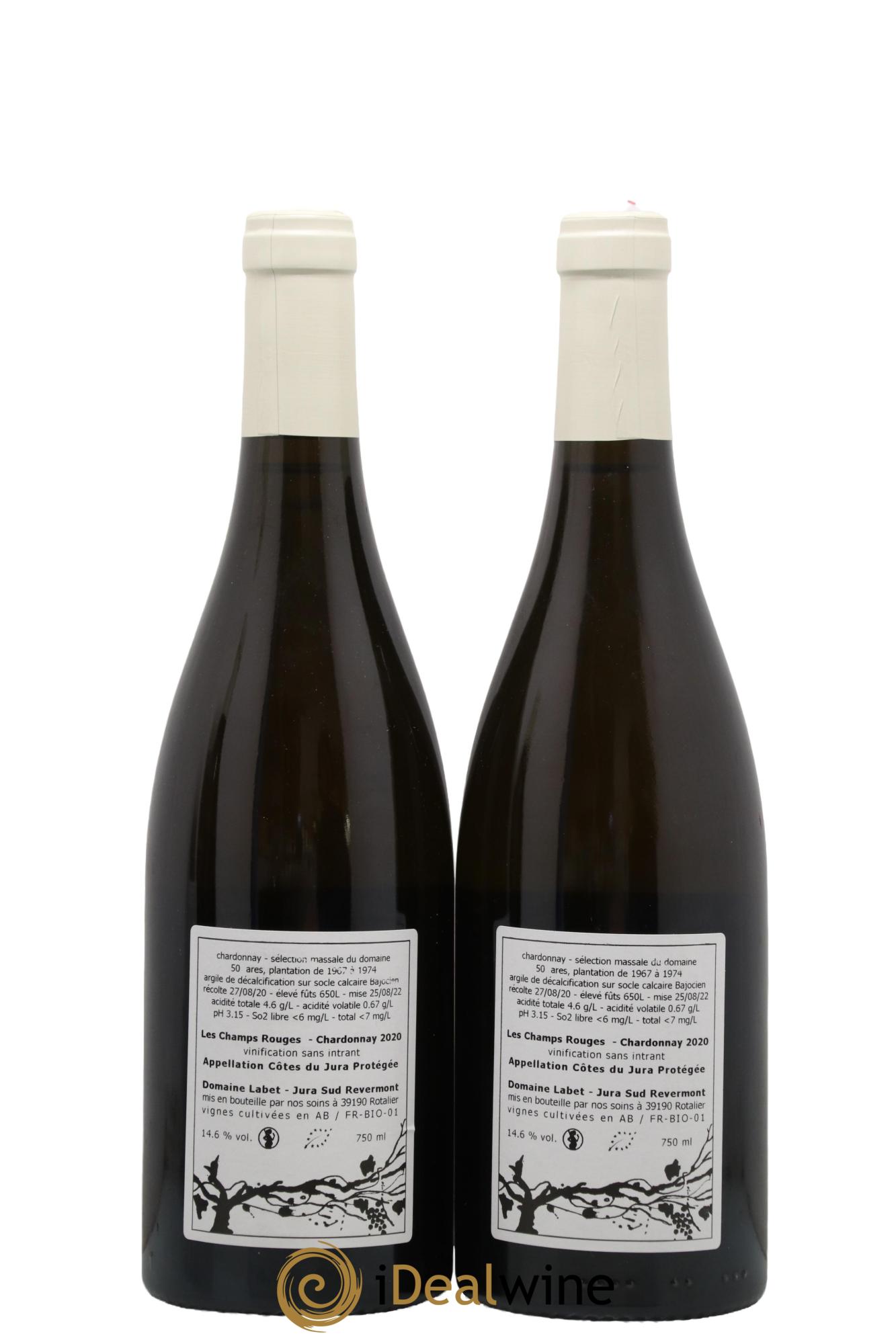 Côtes du Jura Chardonnay Les Champs Rouges Romain - Julien - Charline Labet 2020 - Lot de 2 bouteilles - 1