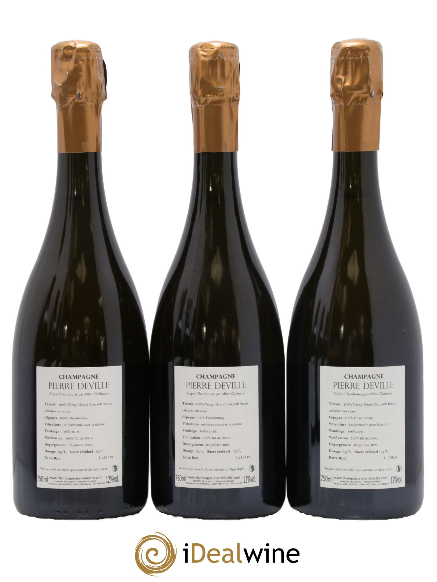 Champagne Copin Chardonnay Pierre Deville 2019 - Lot of 3 bottles - 1