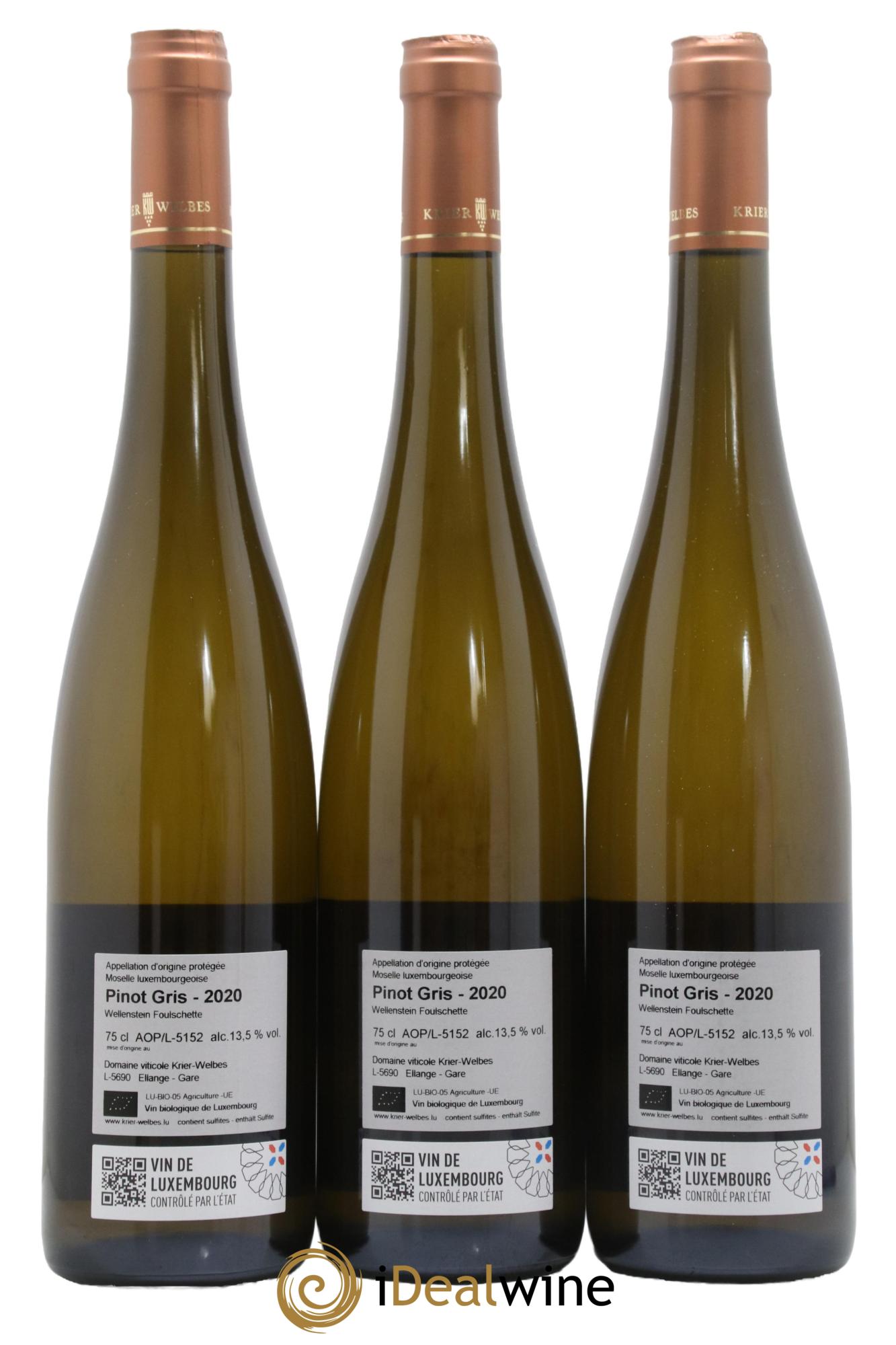 Vins Etrangers Moselle Luxembourgeoise Wellenstein Foulschette Pinot Gris Krier Welbes 2020 - Lot de 3 bouteilles - 1