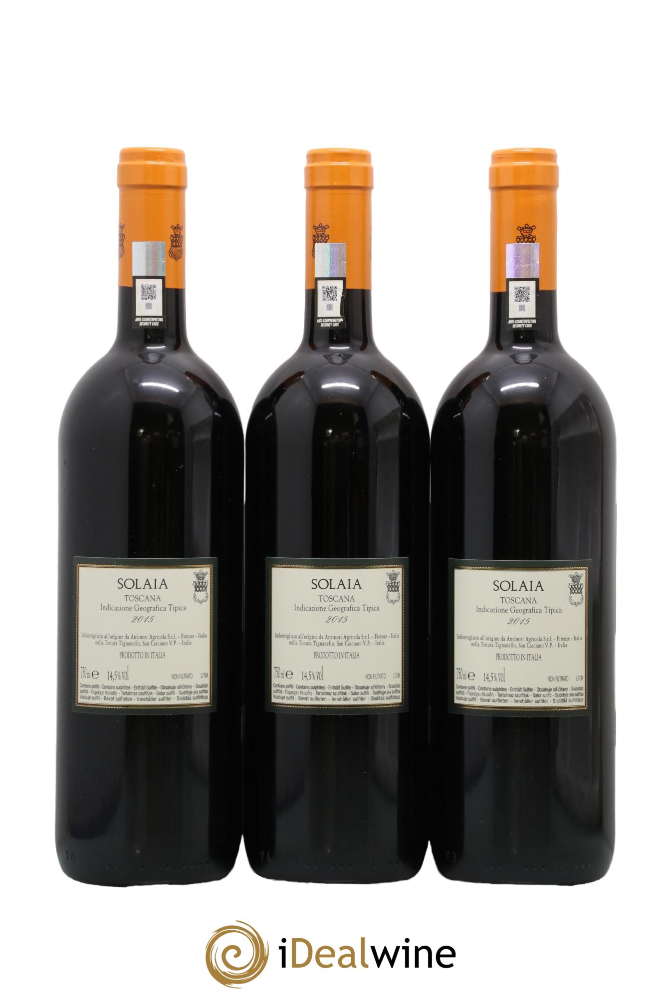 Toscana IGT Solaia Tenuta Tignanello - Marchesi Antinori 2015 - Lot of 3 bottles - 1