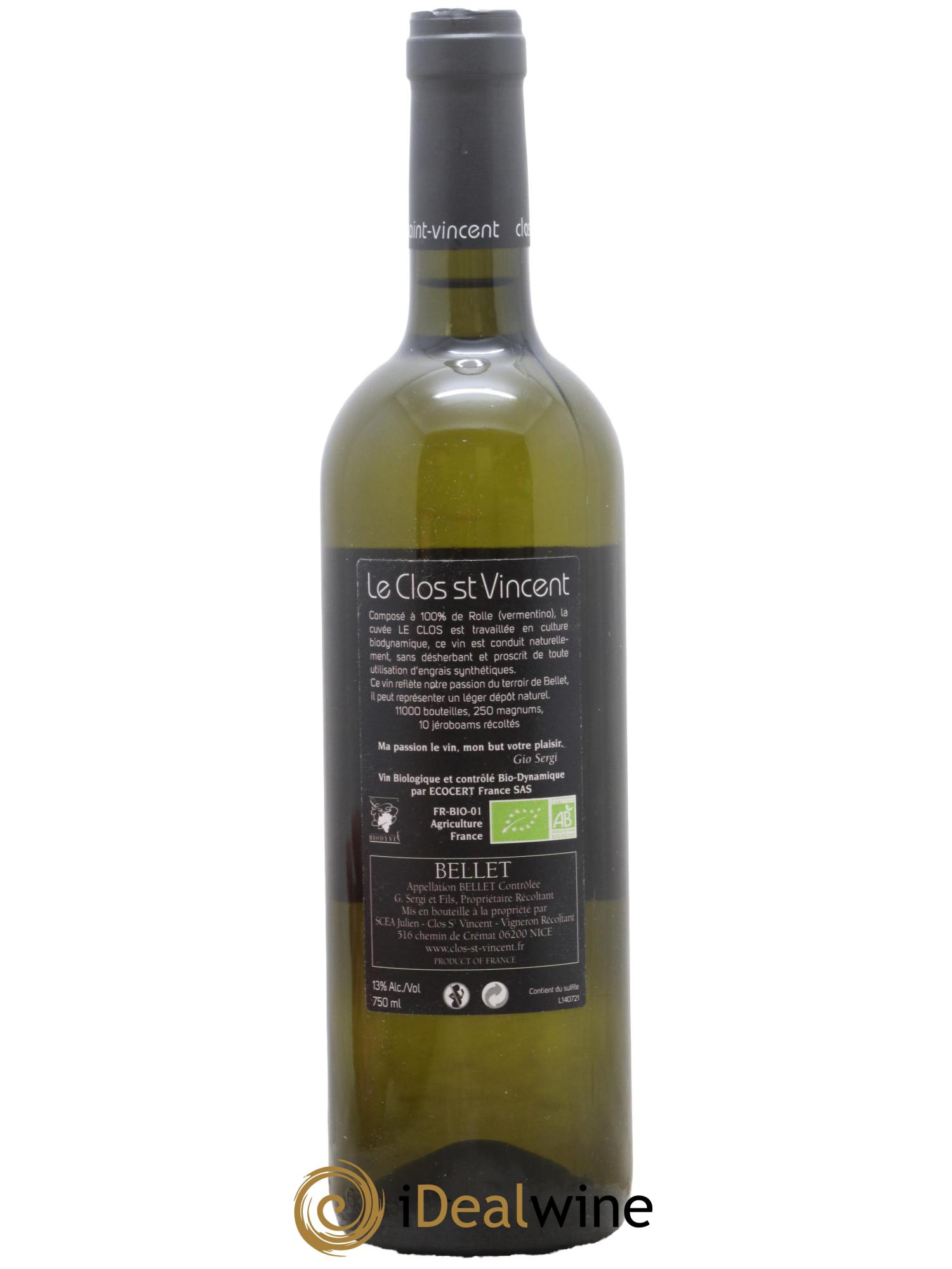 Bellet Clos Saint-Vincent Le Clos  Famille Sicardi-Sergi 2020 - Lot of 1 bottle - 1
